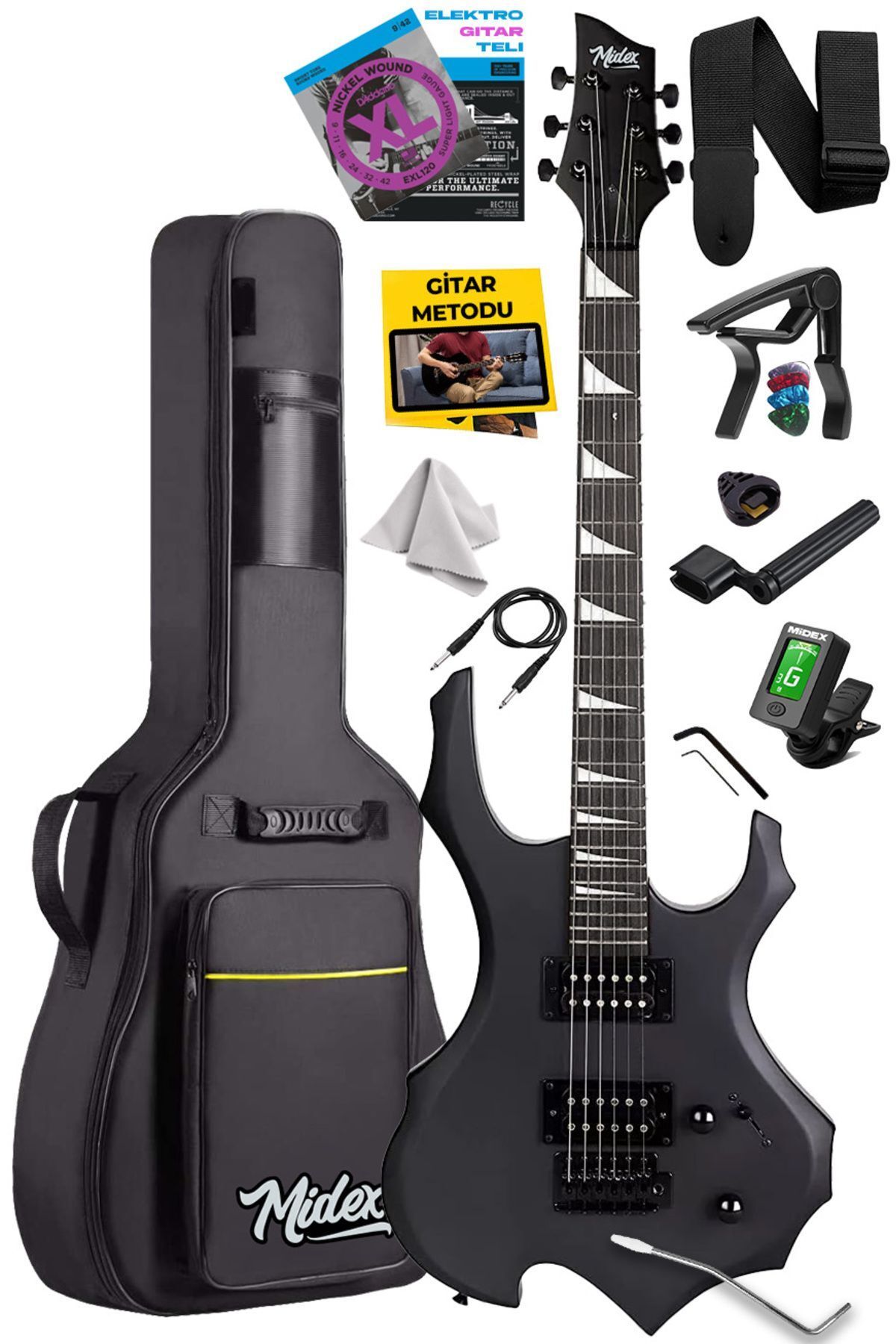 Midex Force Masif Ağaç Üst Seviye Elektro Gitar H-h Profesyonel Full Set Aksesuarlı