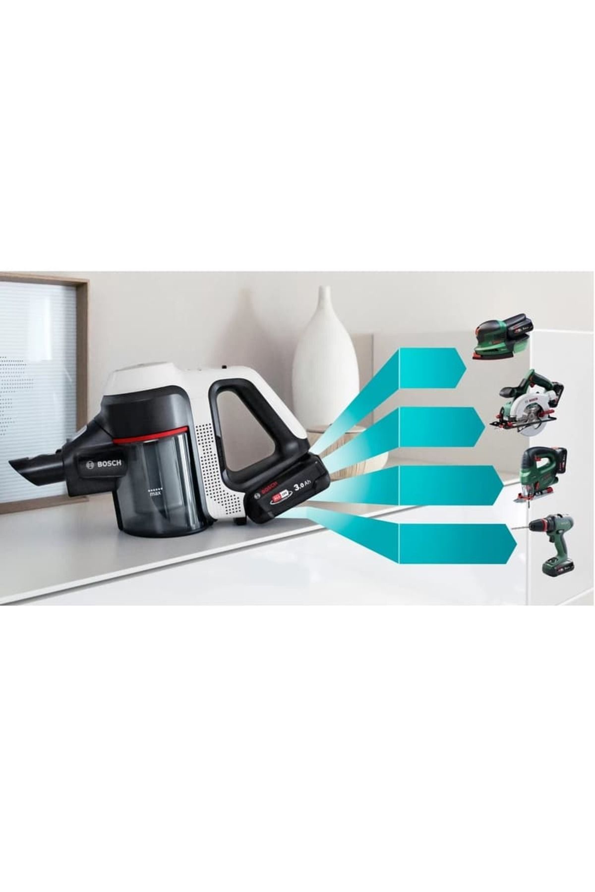 Bosch ULTİMATE SERİ ,  BCS711XXL Unlimited dikey şarjlı süpürge, 2400 Watt emiş gücü,  18 V 0.3 L 82 dB