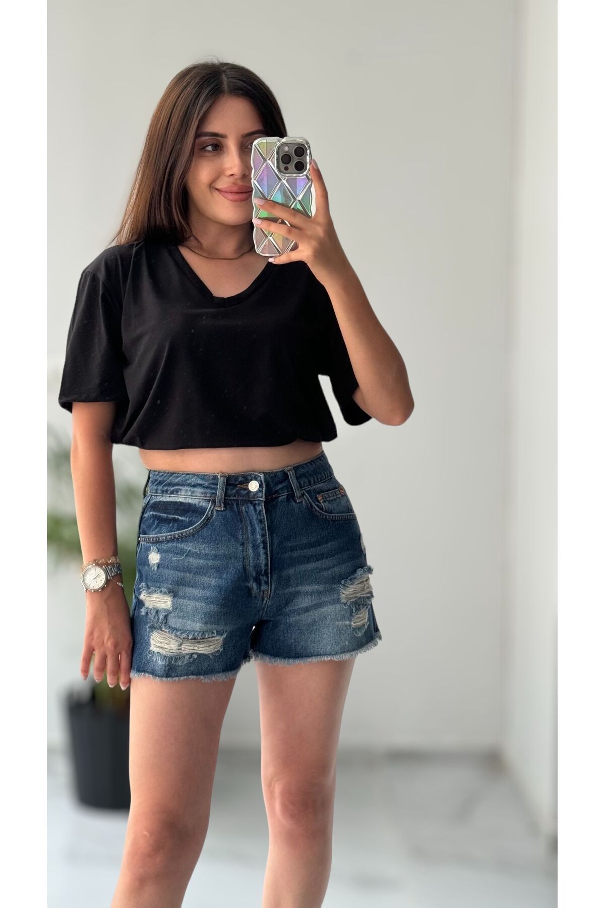 Butik Yüksek bel kot şort