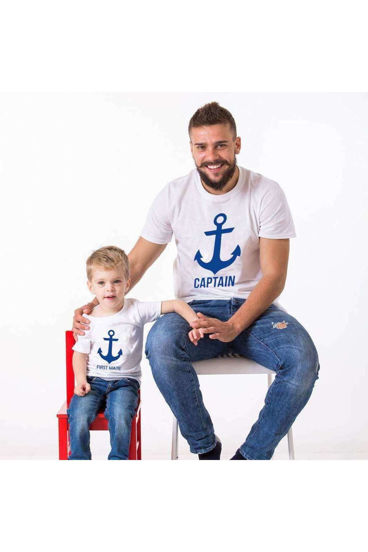 Tshirthane Captain First Mate Baba Oğul Giyim (TEKLİ ÜRÜNDÜR KOMBİN YAPMAK İÇİN 2 ADET SEPETE EKLEYİNİZ)