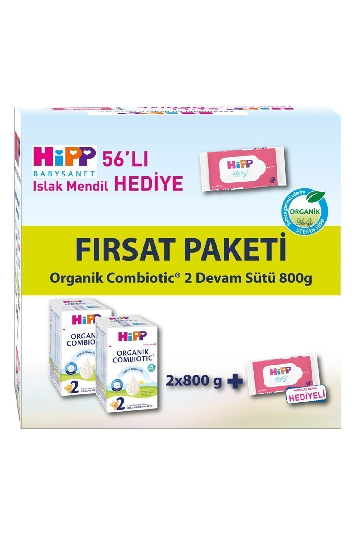 Hipp 2 Organik Bebek Sütü Combiotic 800 gr X 2 Adet Avantaj Paketi (Islak Mendil Hediyeli)