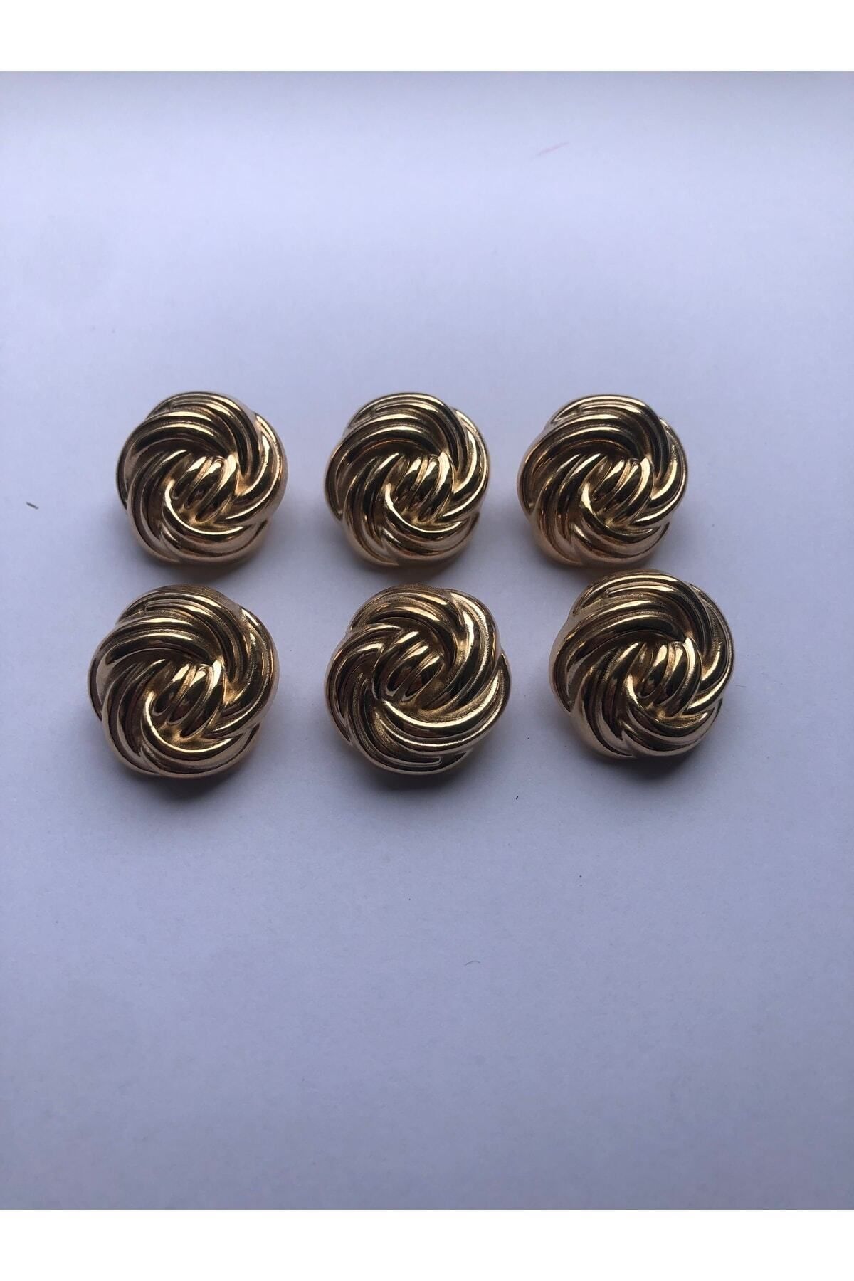 aensia Gold Altın Burgu Yumak Model Düğme Metal Düğme 36 Boy Düğme - 6lı Düğme Paketi
