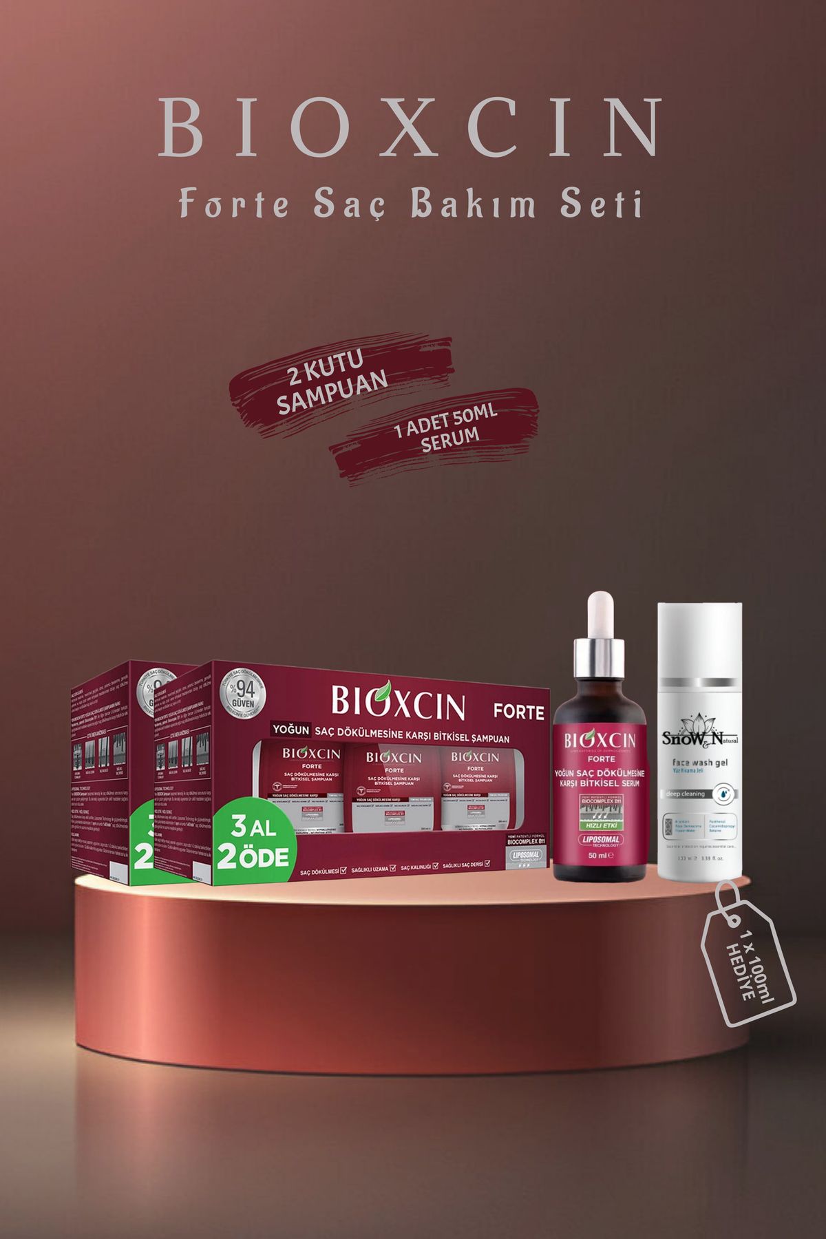 Bioxcin Forte Şampuan Tüm Saç Tipleri 3 Al 2 Öde 2 Kutu + Forte Serum 50ml + Jel Hediyeli Set