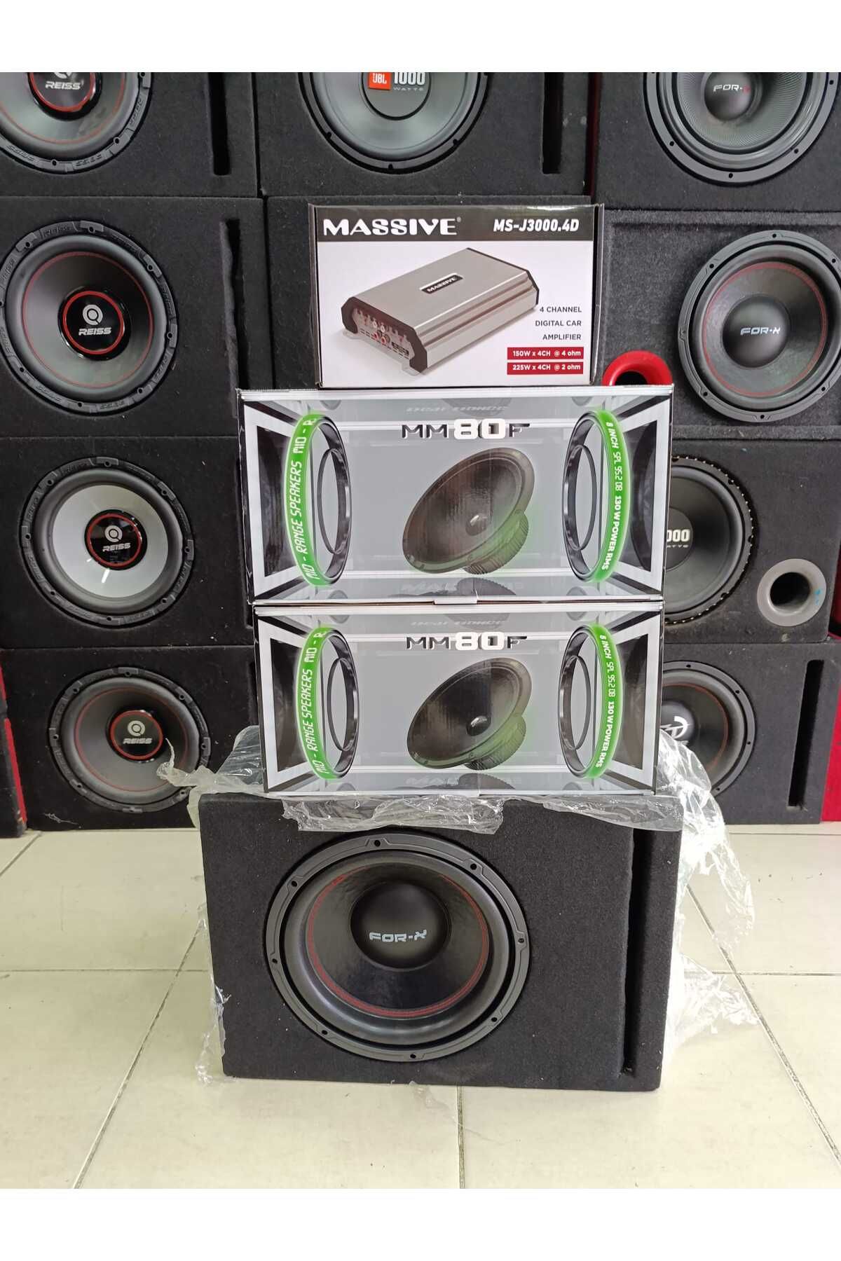 Masiva KOMPLE HAZIR SET!! MS-J3000.4D AMFİ, 4 ADET 20 CM MİDRANGE VE 30 CM FOR-XX BAS