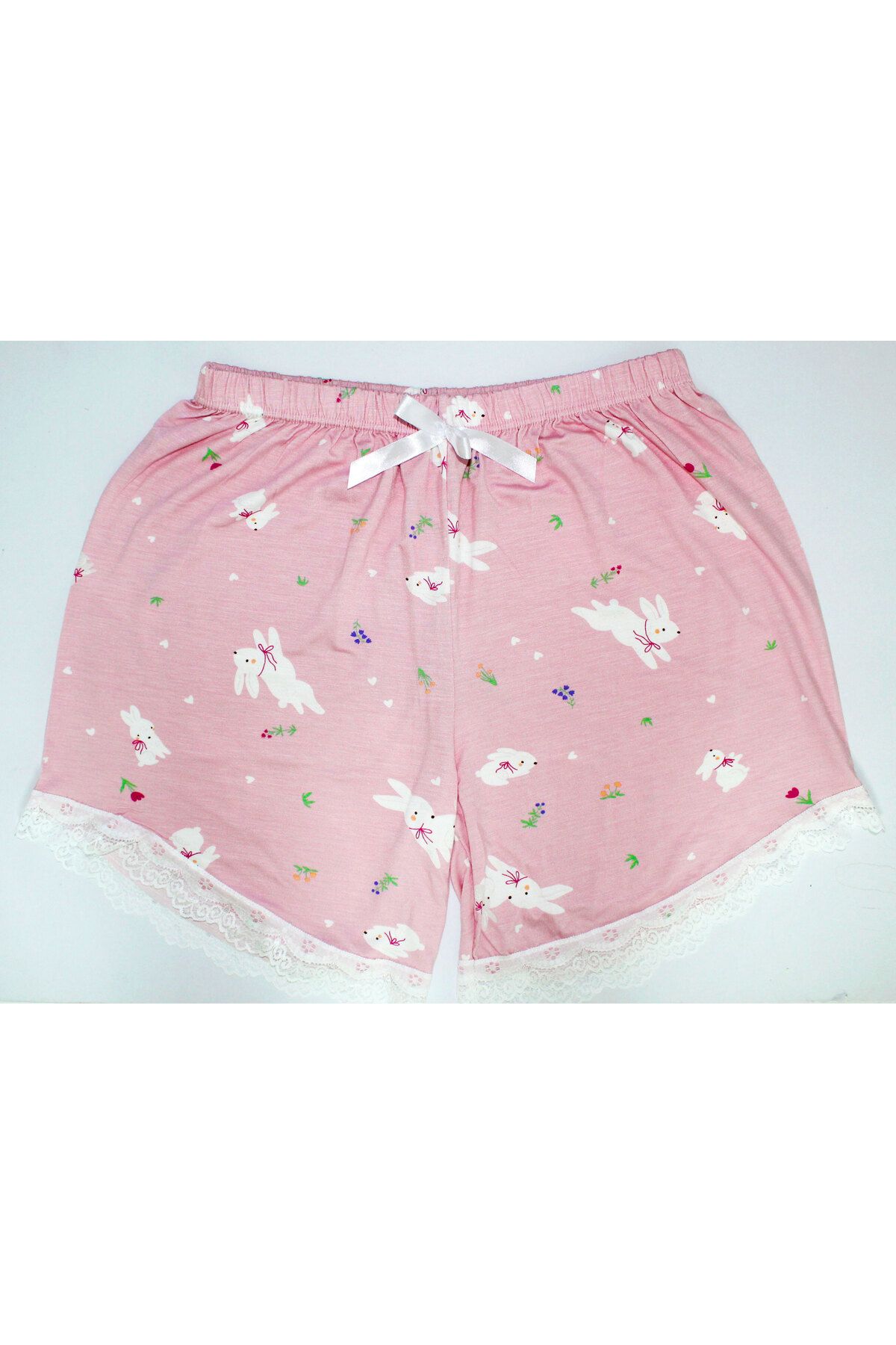 Made By me Pembe  Şort Pijama Altı – Tavşan Desenli, Modal Kumaş