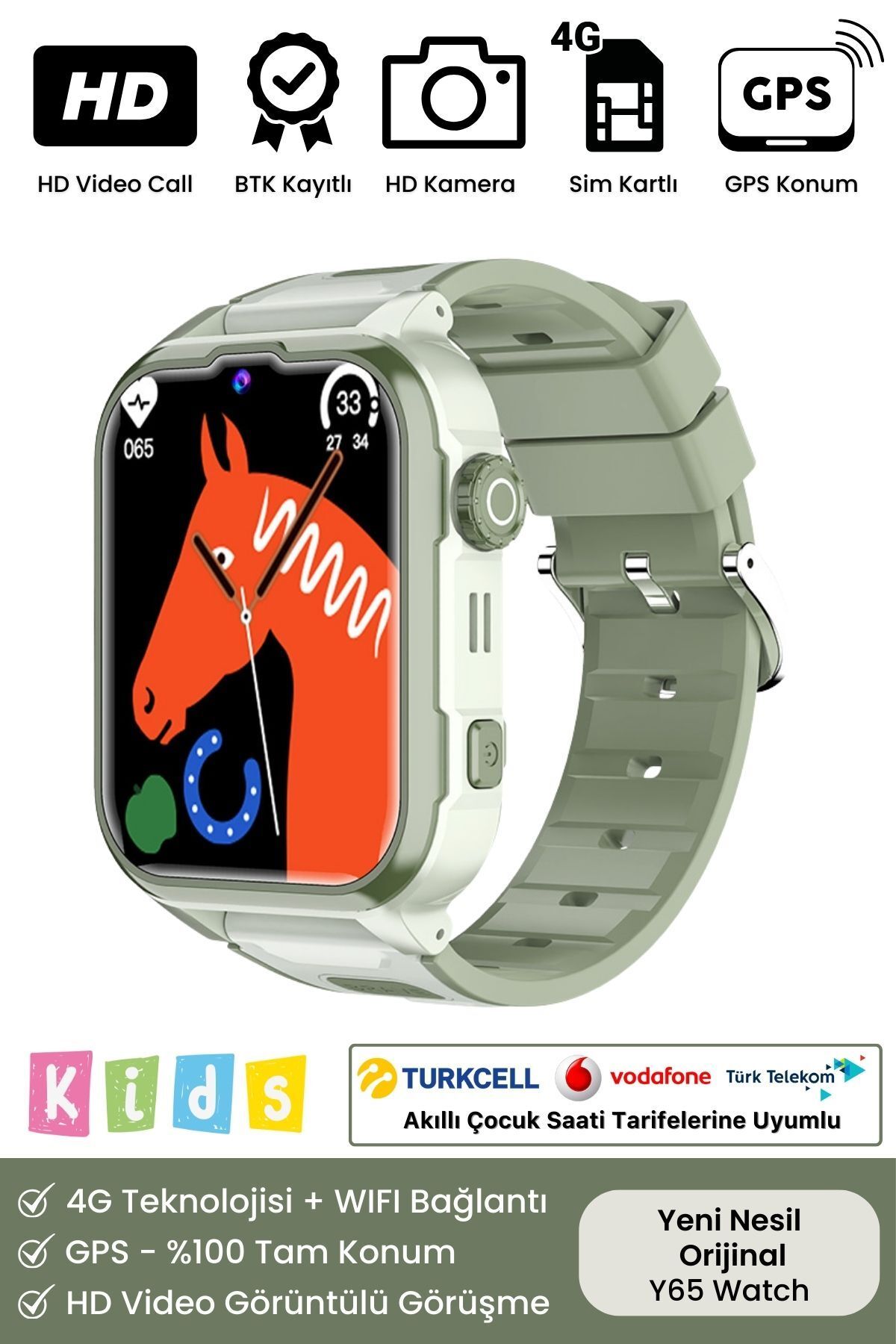 Kidstech Orijinal 4G Sim Kartlı Gps Konum + Wifi Çocuk Takip Görüntülü Konuşma Ortam Dinleme Y65 Akıllı Saat