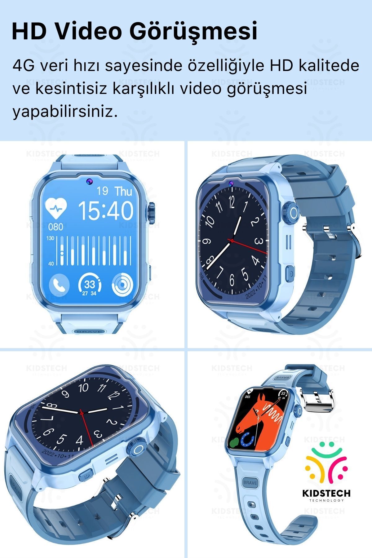 Kidstech Orijinal 4G Sim Kartlı Gps Konum + Wifi Çocuk Takip Görüntülü Konuşma Ortam Dinleme Y65 Akıllı Saat