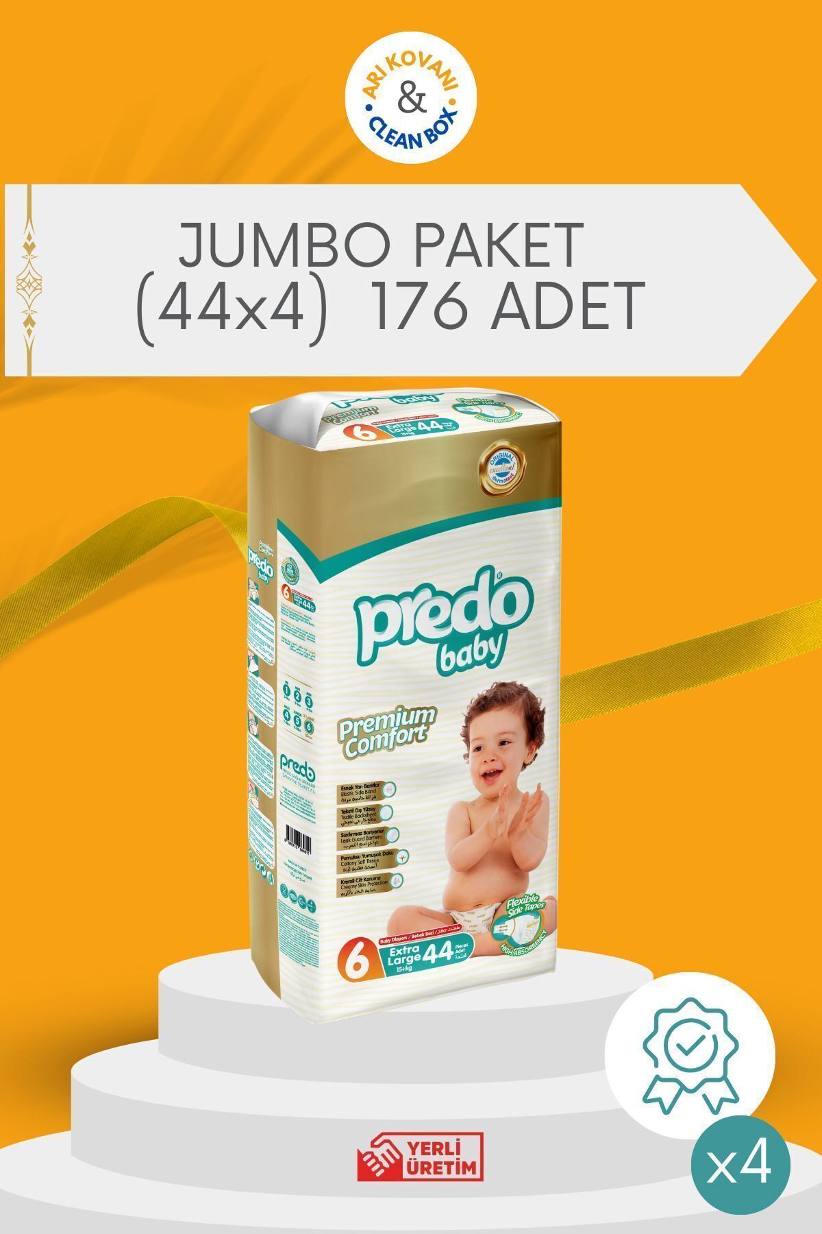 PREDO Premium Comfort Bebek Bezi 6 Numara 44 Adet (4 lü Süper Avantaj Paketi) 176 Adet