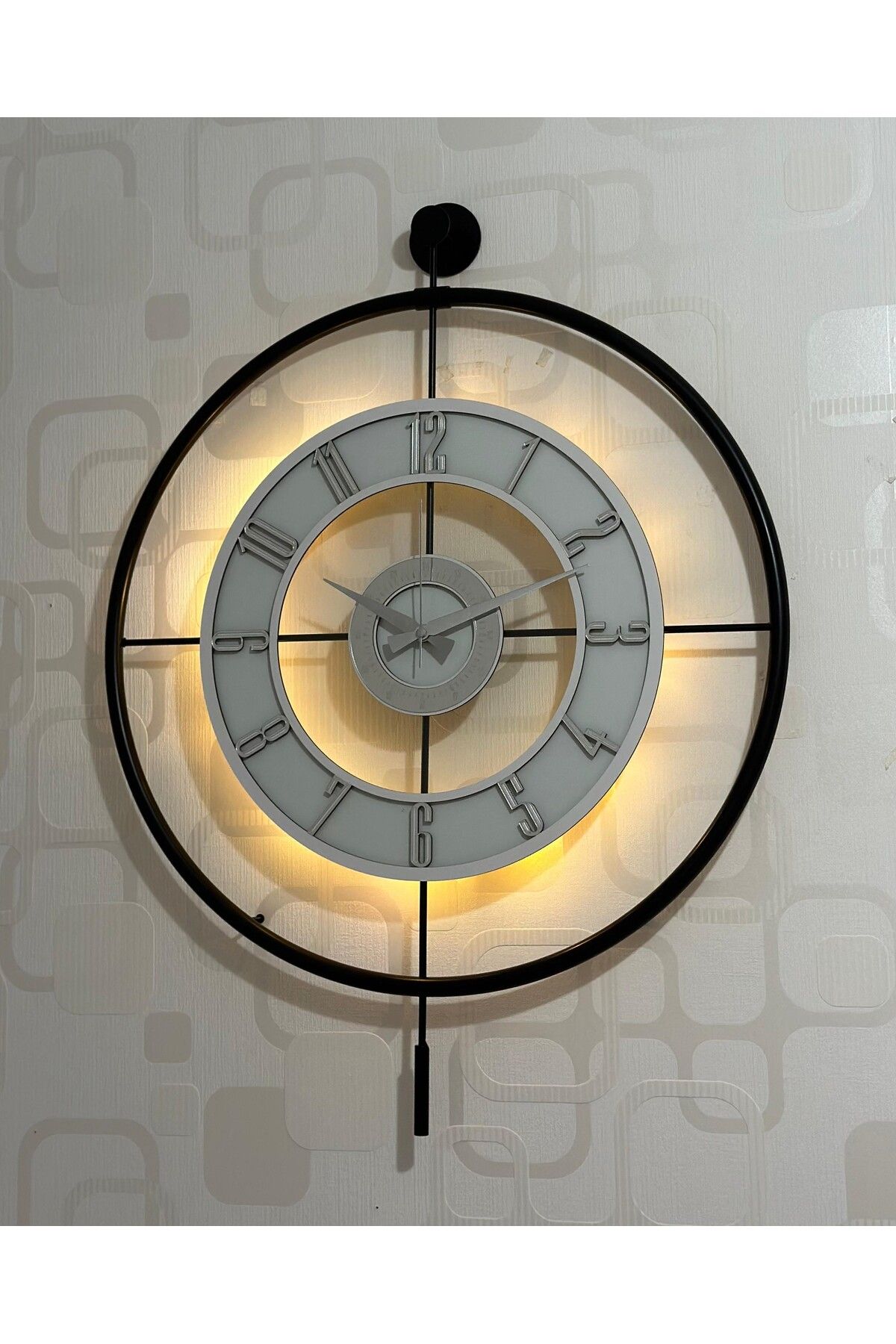 Pey Aksesuar Metal Camlı Duvar Saati (60X80 CM BÜYÜK BOY) Işıklı Gerçek Cam Siyah-şeffaf-beyaz-gümüş