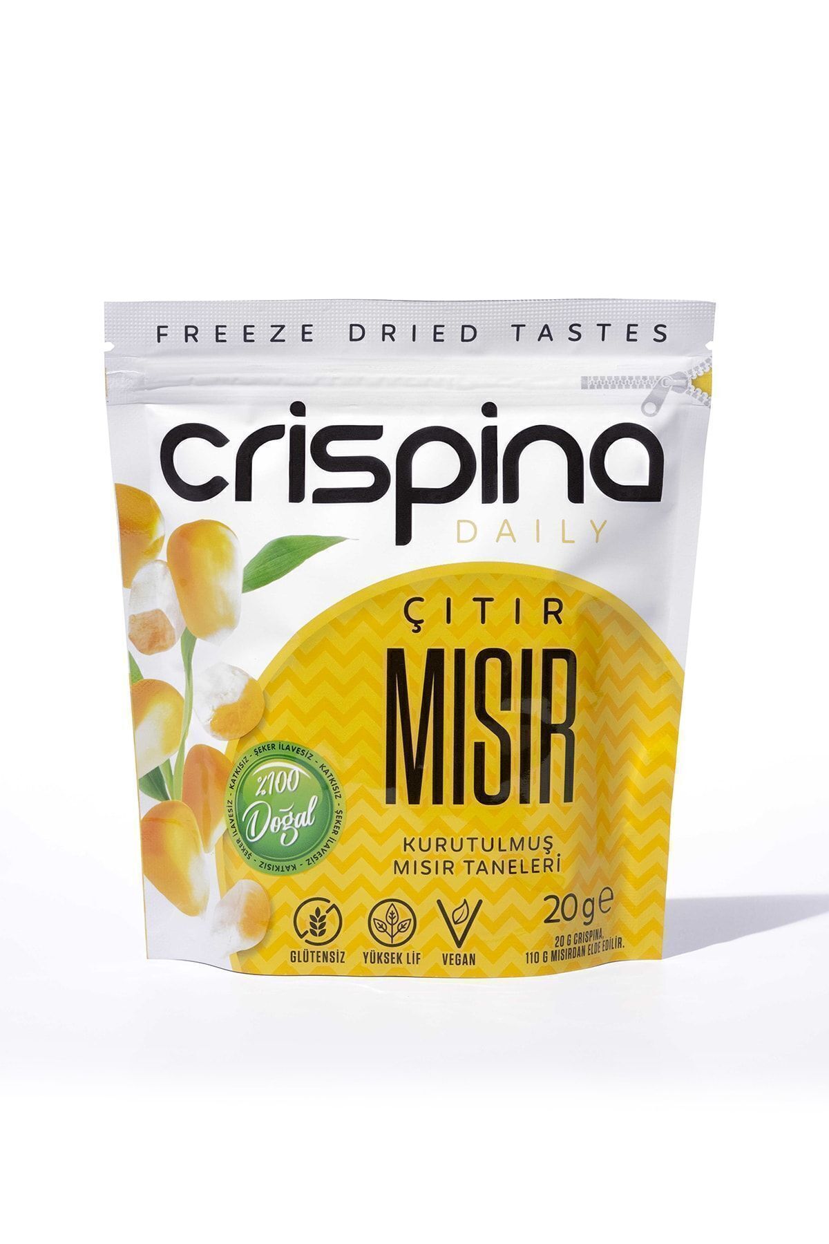 Crispina Daily Dondurularak Kurutulmuş Mısır 20g Meyve Kurusu, Doğal Atıştırmalık, Vegan, Glutensiz, Şeker Ilavesiz