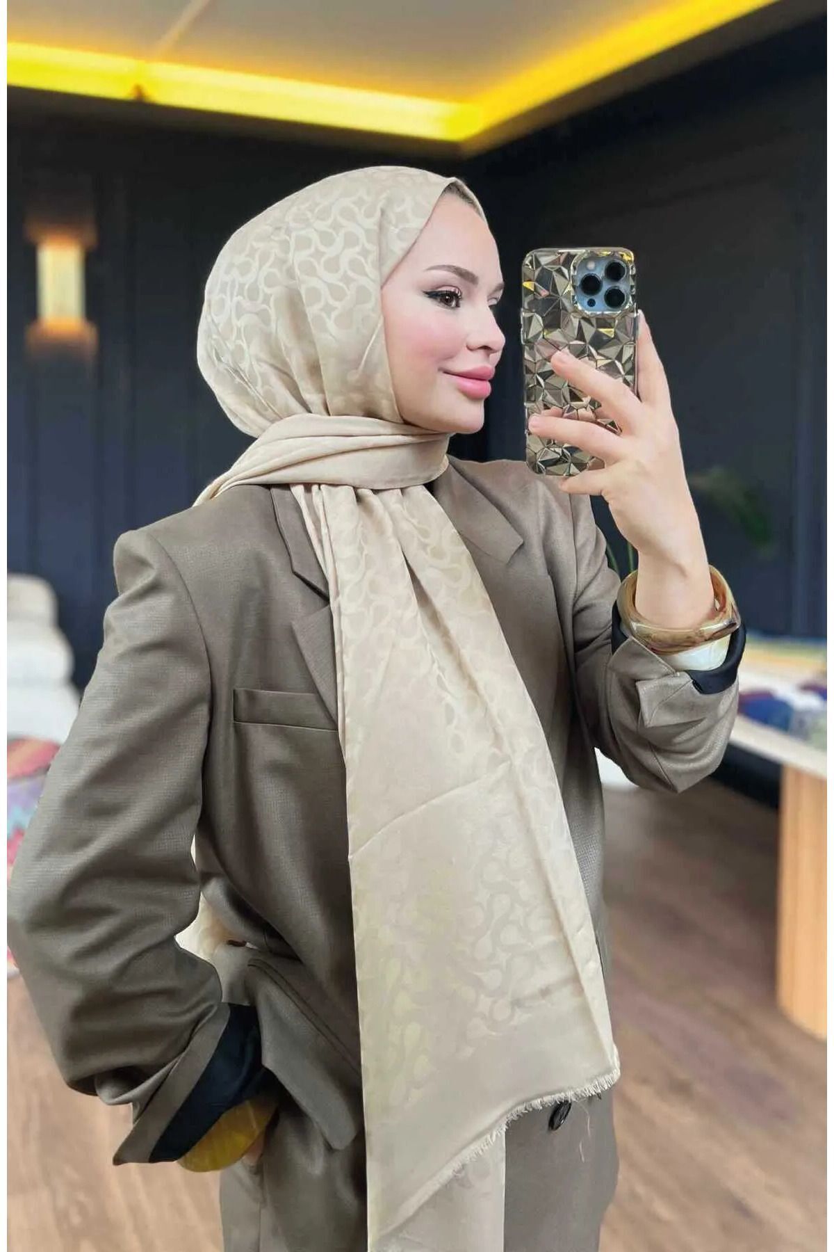 VALORSCARF Valor bloom desen ipek jakar şal latte