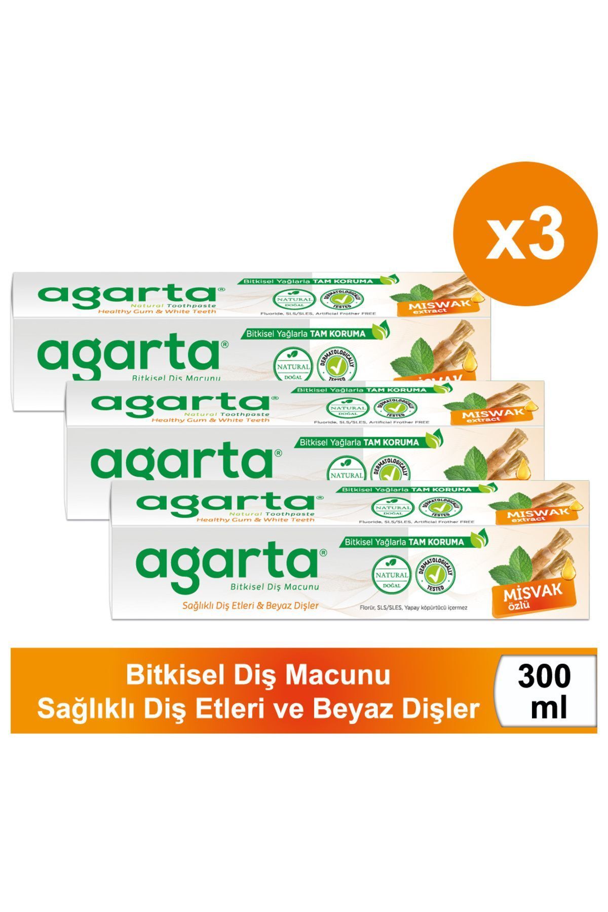 Agarta Doğal Misvak Özlü Florürsüz Diş Macunu 100 ml (3 adet)