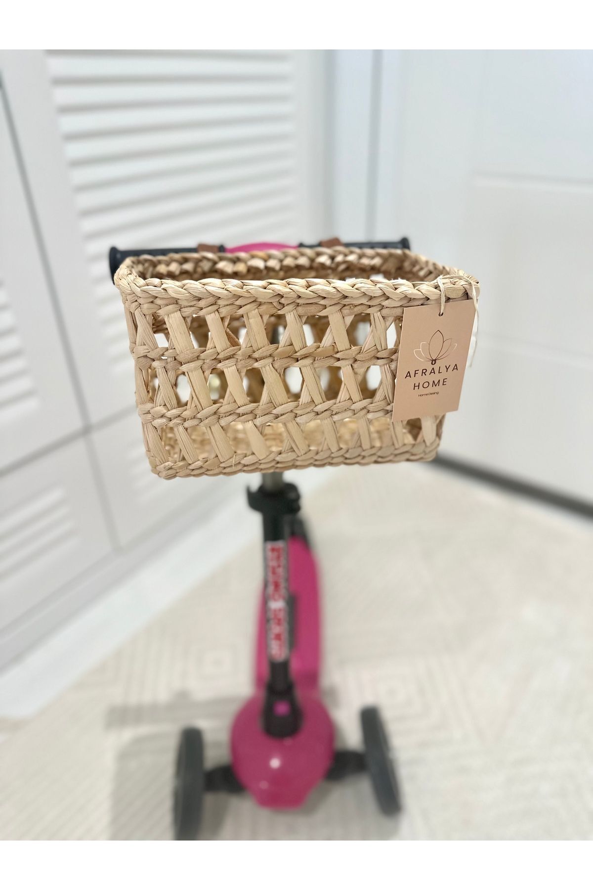 AFRALYAHOME Bisiklet Ön Sepet Scooter Sepeti Bisiklet Sepeti Çok Amaçlı Deri Kulplu Sepet Globber scooter Sepet