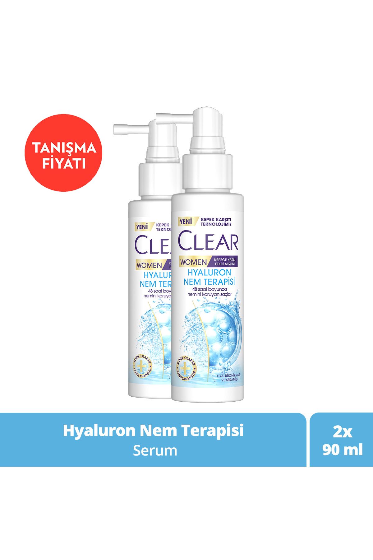 Clear Women Kepeğe Karşı Etkili Saç Bakım Serumu Hyaluron Nem Terapisi 90 ml X2