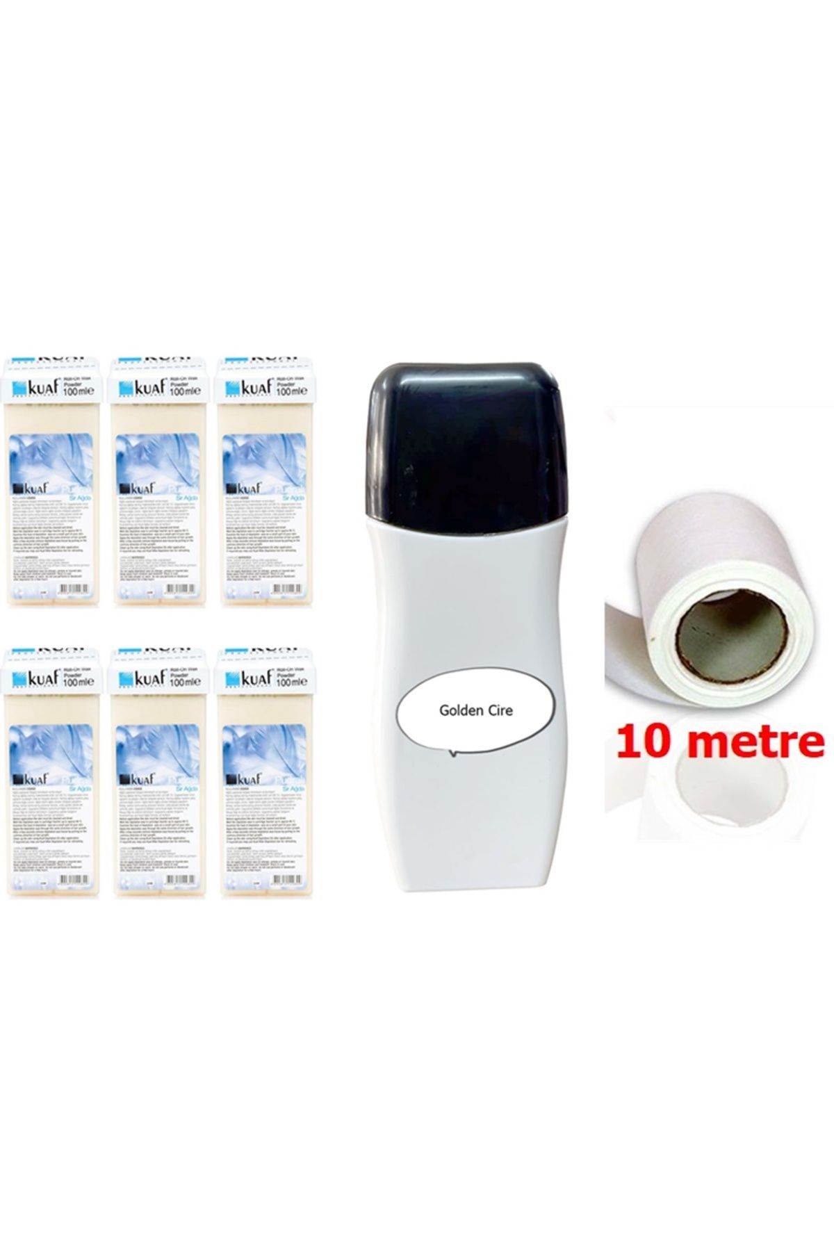 Kuaf Roll On Pudralı 6 Adet + Kartuş Ağda Makinası + 10 Metre Ağda Bezi