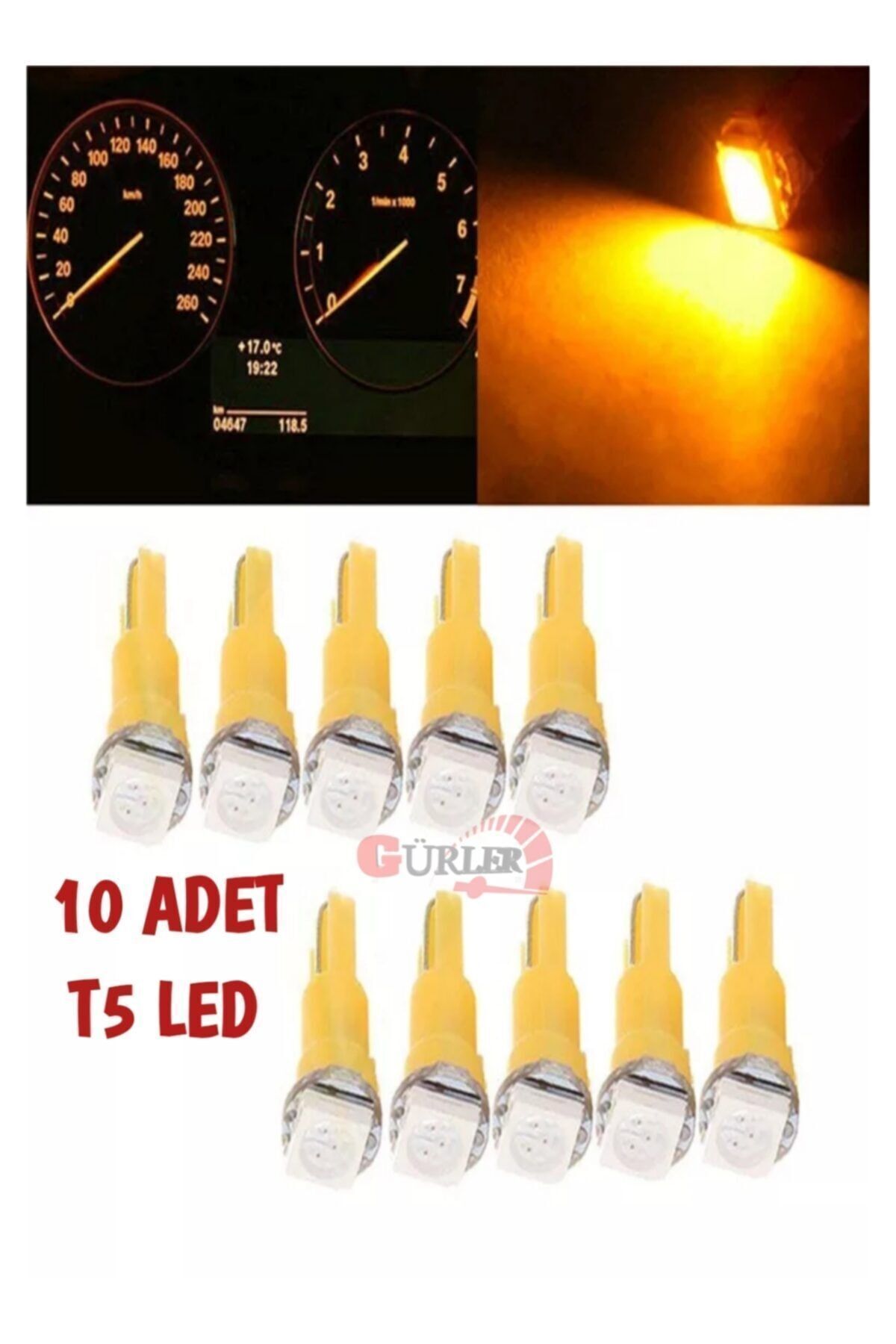 Genel Markalar T5 Led Ampul Gösterge Lambası Mini Dipsiz Sarı Renk 12v 10 Adet