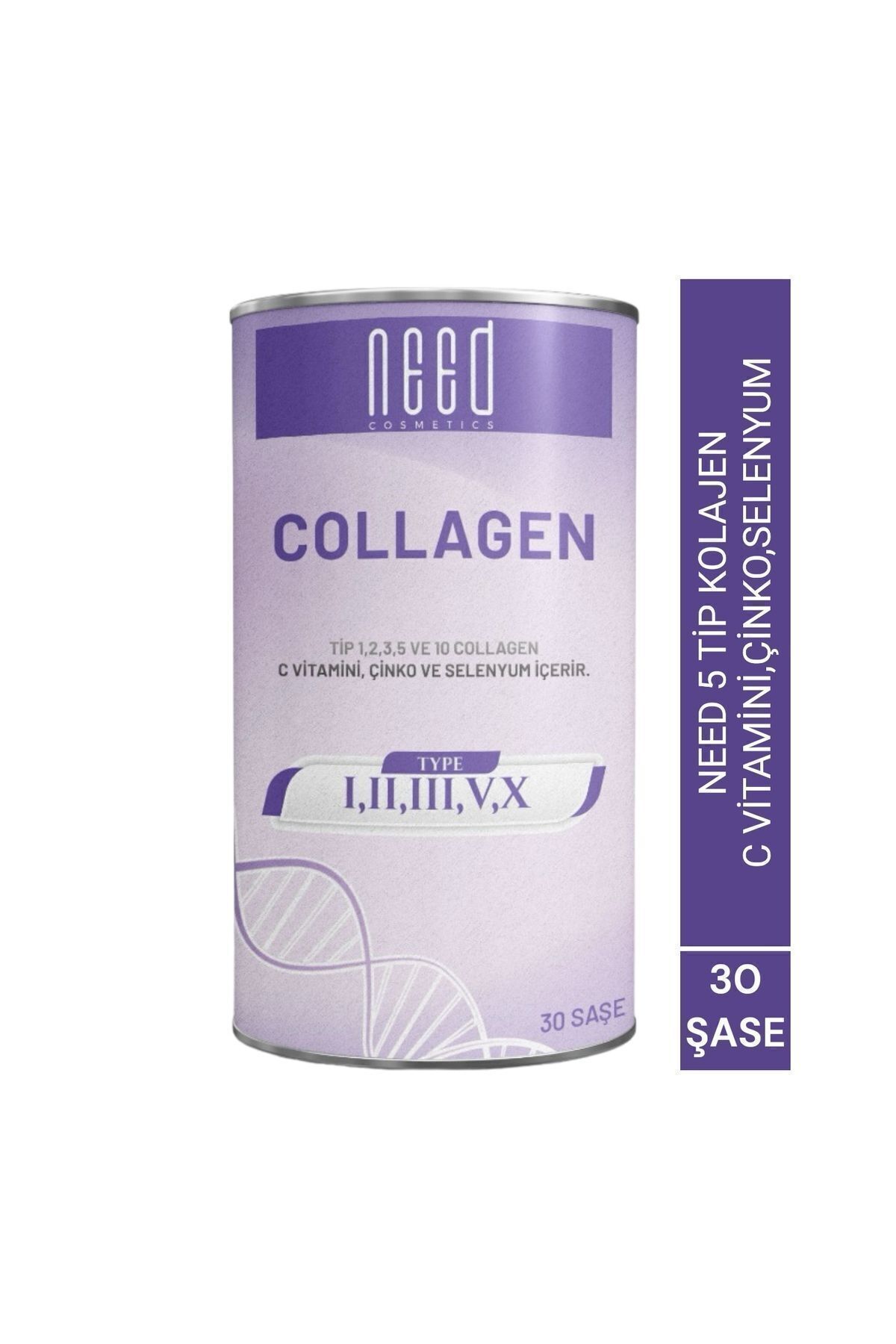 NEED COSMETİCS Need 5 Tip Collagen Çilek Aromalı ( Biotin,selenyum,çinko,c Vitamini,hyaluronik Asit) 30 Saşe