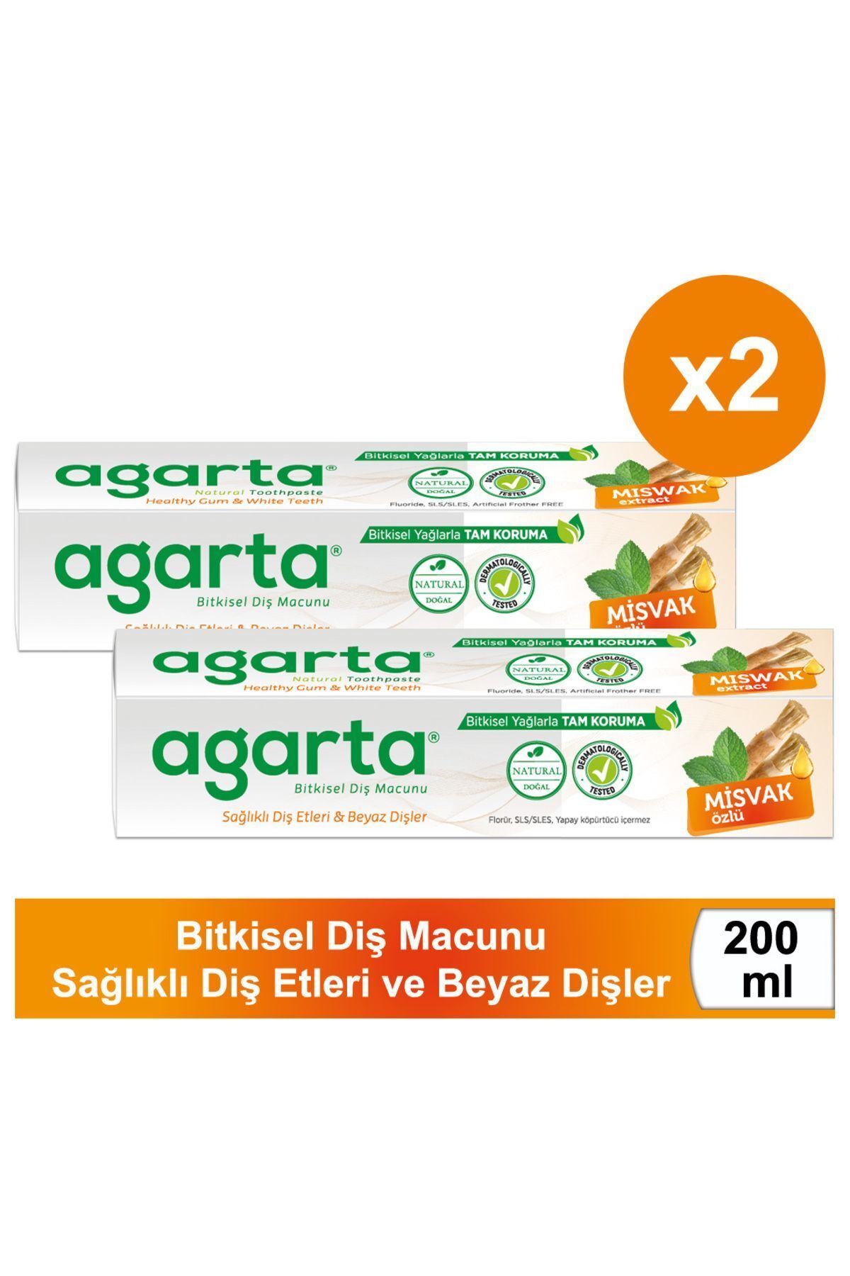 Agarta Doğal Misvak Özlü Florürsüz Diş Macunu 100 ml /130 gr / 2 adet