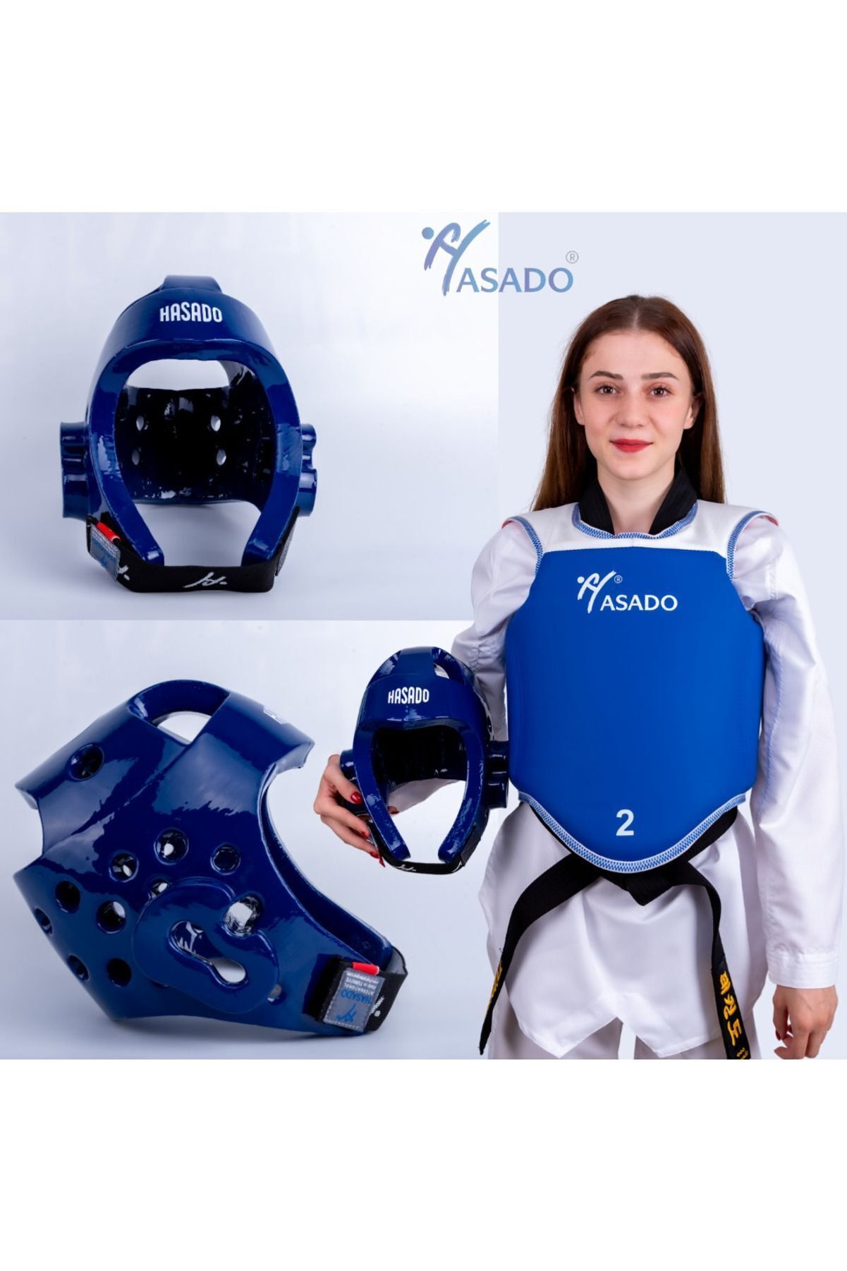 HAŞADO Taekwondo Göğüs Koruyucu Çift Yönlü + Açık Mantar Kask