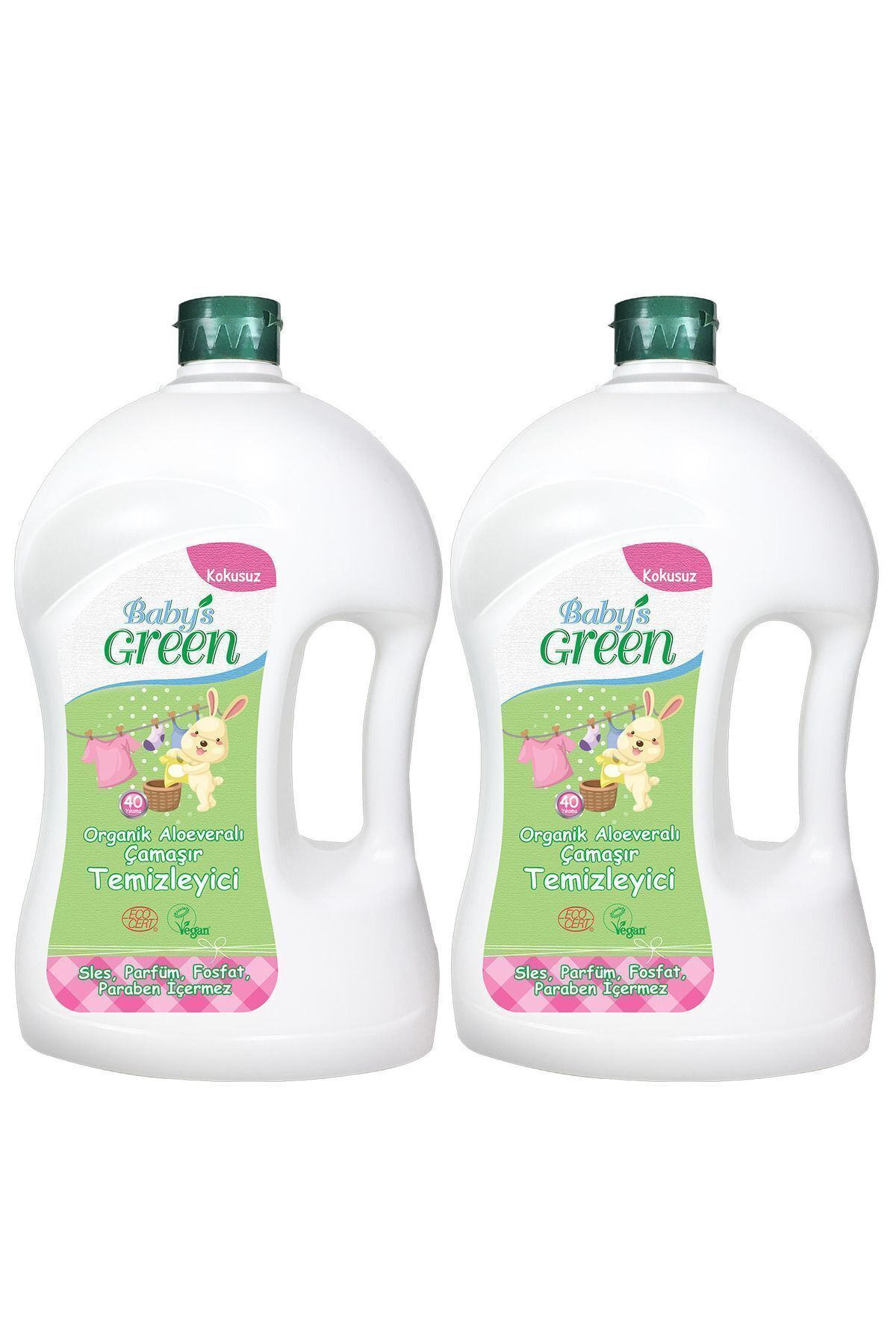 Baby's Green 2'li Set 1500 ml X 2 Sertifikalı Organik Aloe Veralı Kokusuz Bebek Çamaşır Deterjanı
