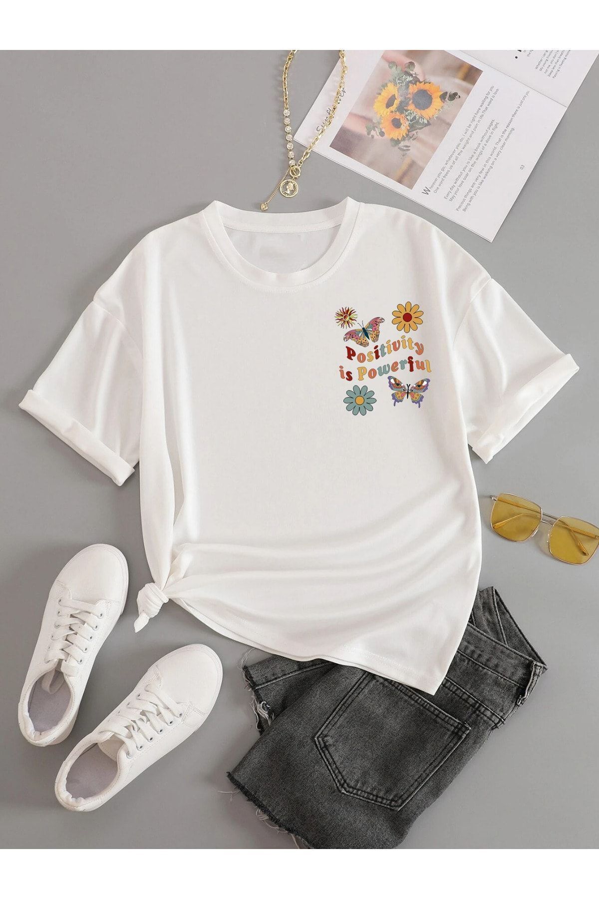 VASK Unisex POSITIVITYY Baskılı Oversize Tshırt