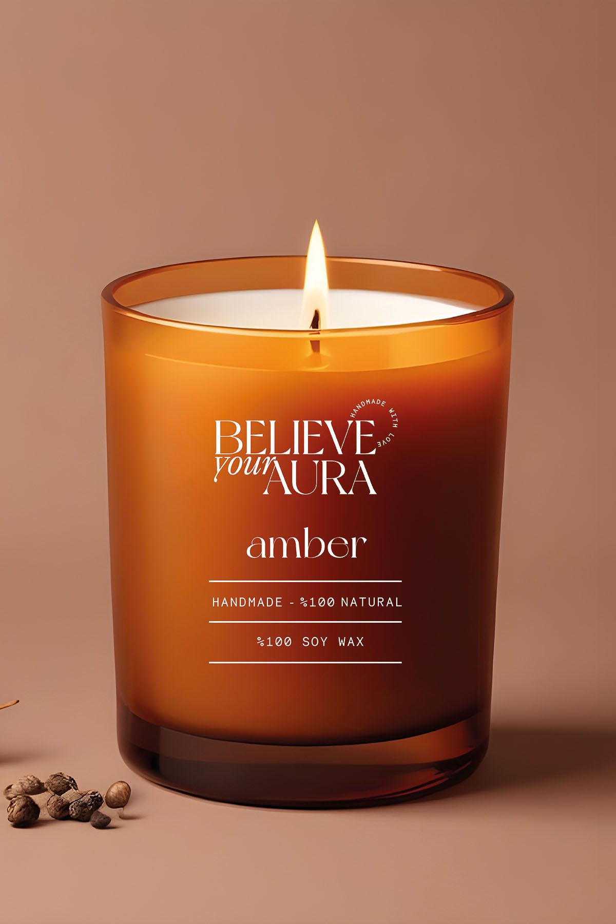Believe Your Aura Amber Kokulu Mum - %100 Doğal Soya Mumu Lav Liberty Amber Bardak Mum - 280 cc