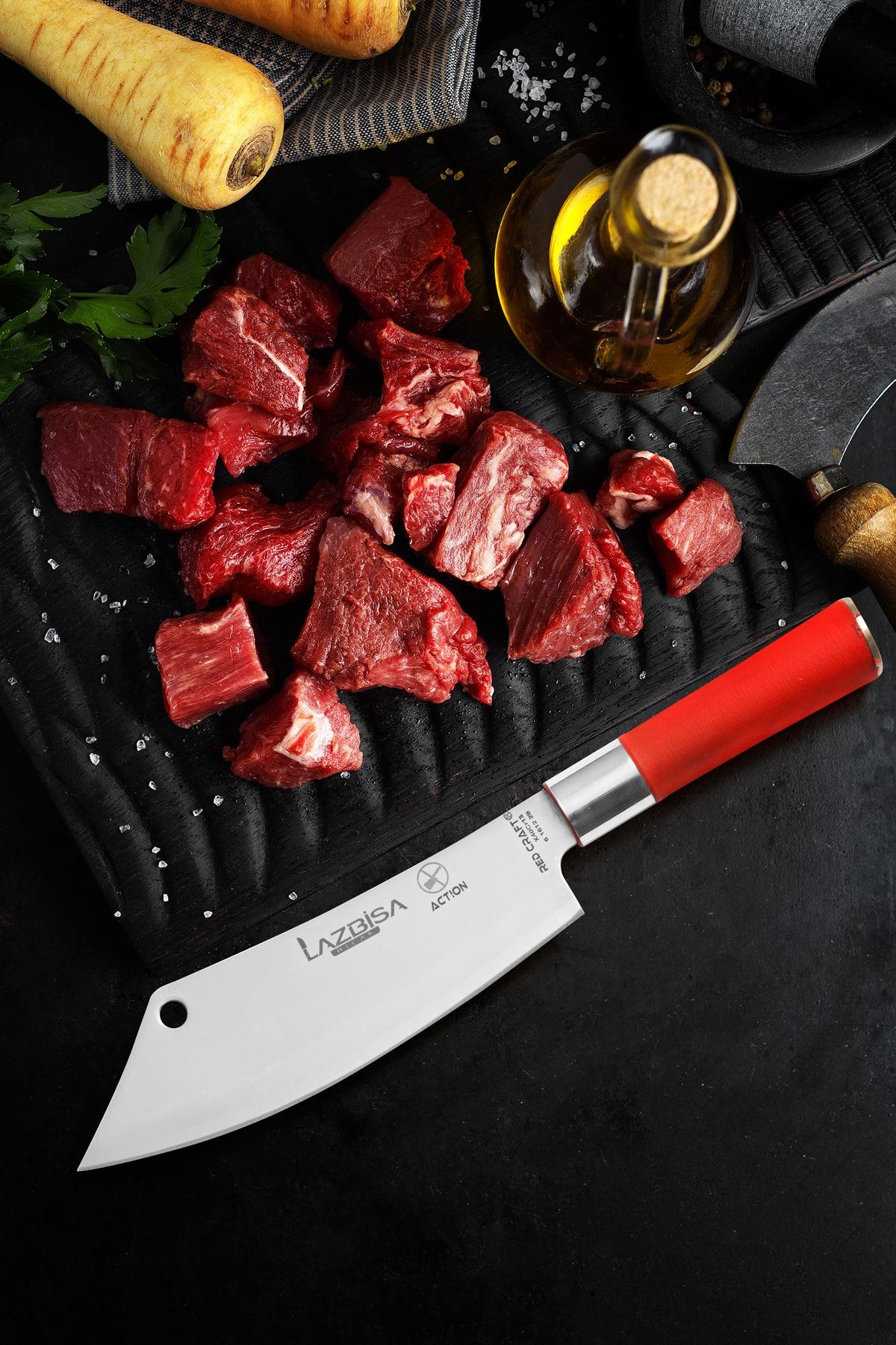LAZBİSA Mutfak Bıçak Seti Et Sebze Ekmek Meyve Şef Bıçağı (ACTİON) Red Craft Serisi