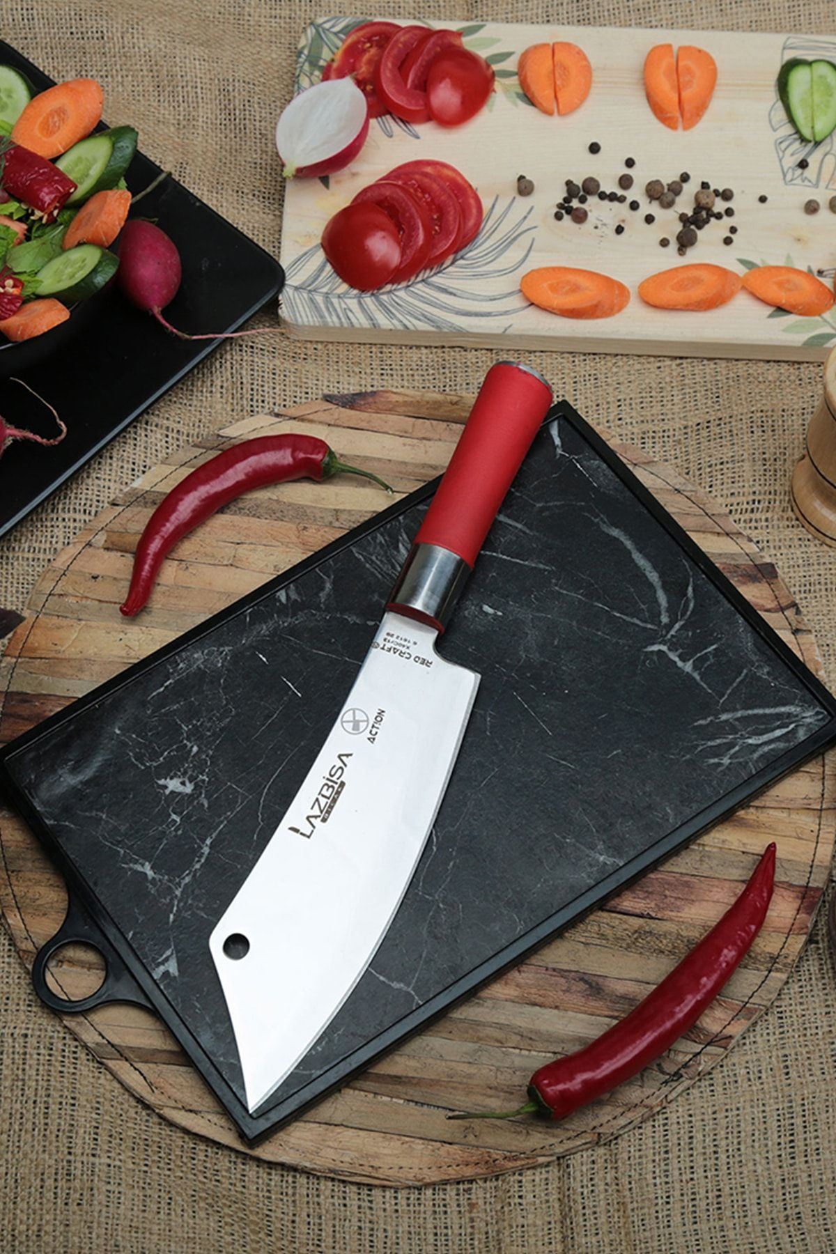 LAZBİSA Mutfak Bıçak Seti Et Sebze Ekmek Meyve Şef Bıçağı ( Action ) Red Craft Serisi