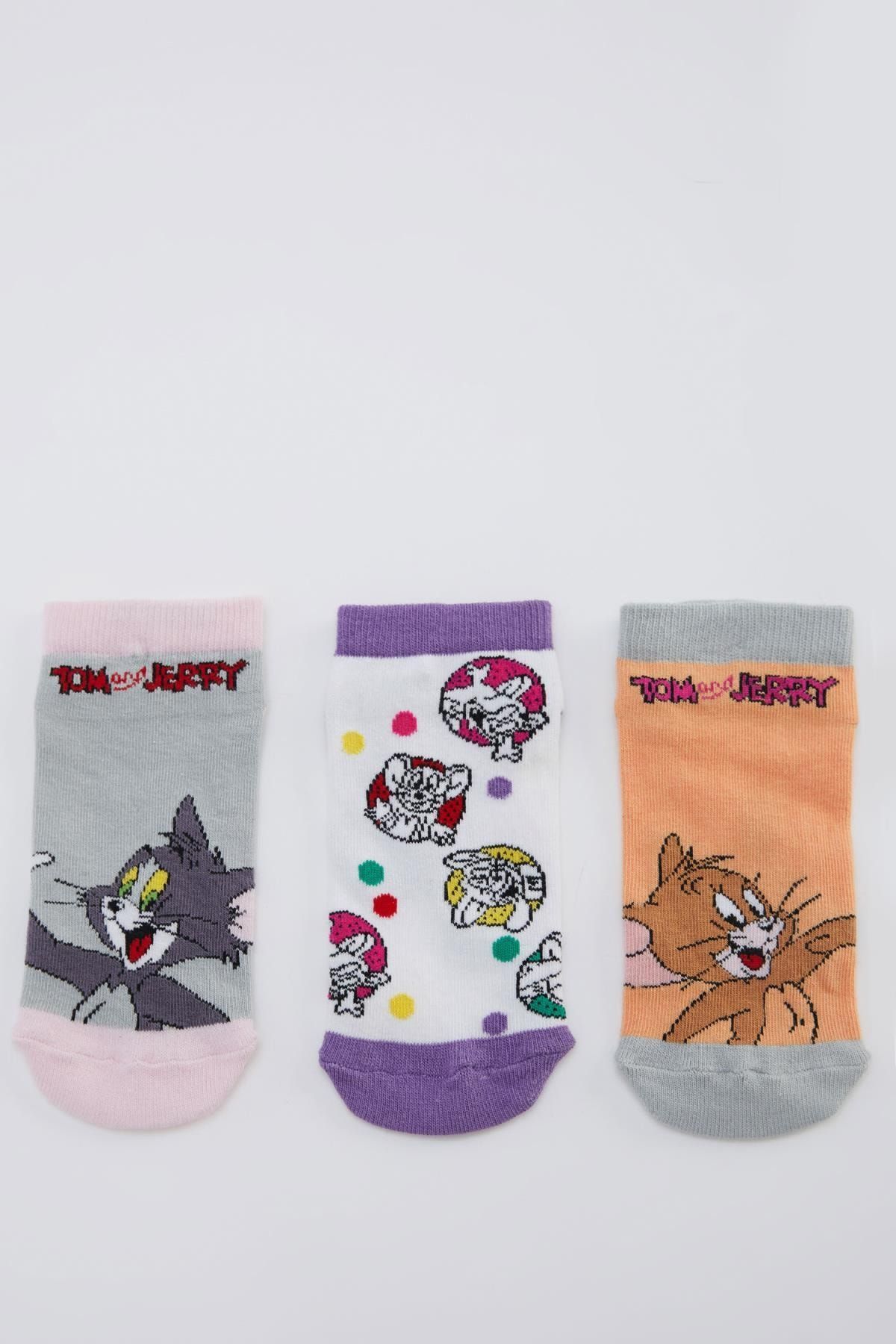 Defacto Kız Çocuk Tom & Jerry Lisanslı 3'Lü Patik Çorap T9588A621SP