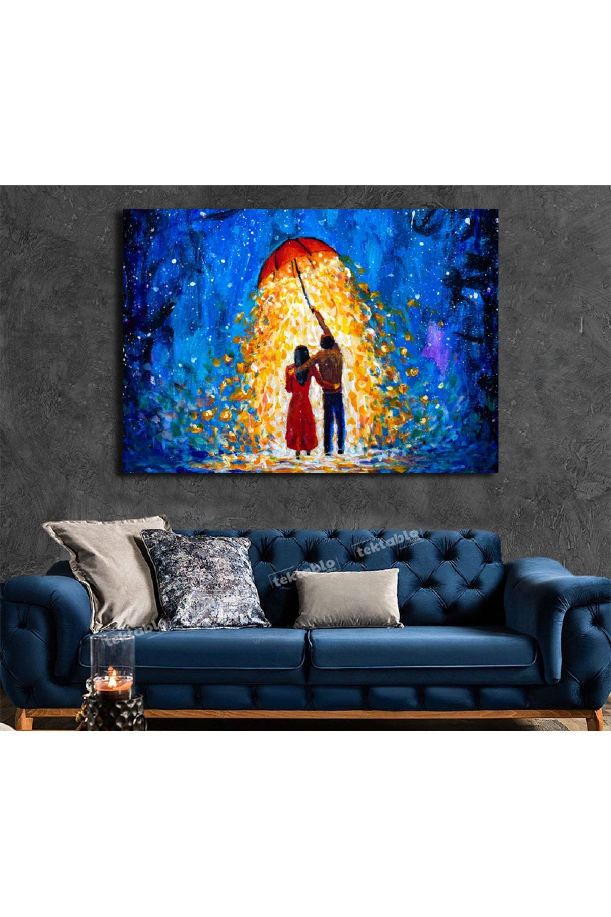 BaşaranTablo Romantik.fantezi Sanat Modern Aşık Çift Kışın Yıldızlı Gecede Parlayan Şemsiyenin Altında