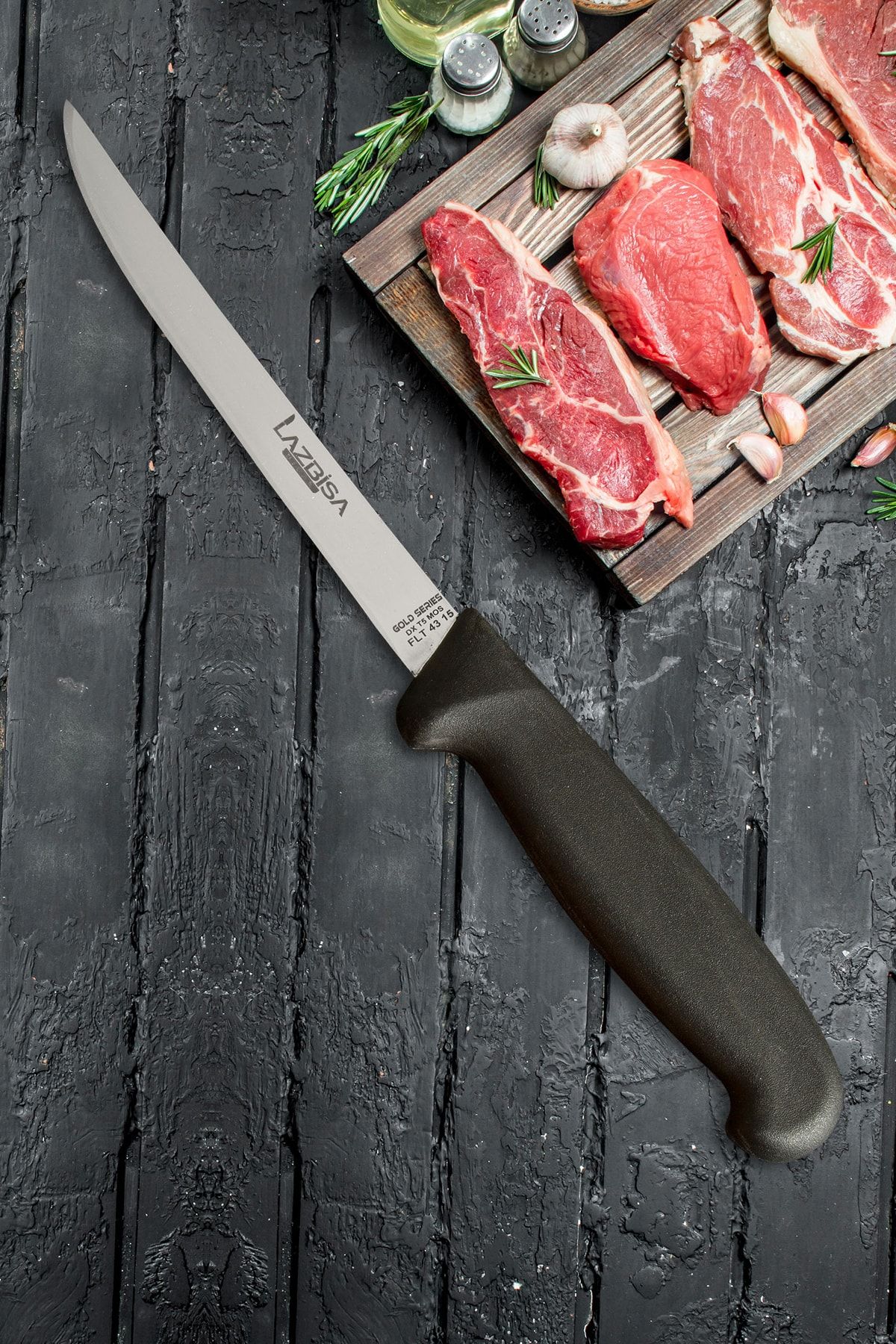 LAZBİSA Mutfak Bıçak Seti Et Balık Black Fileto Bıçağı
