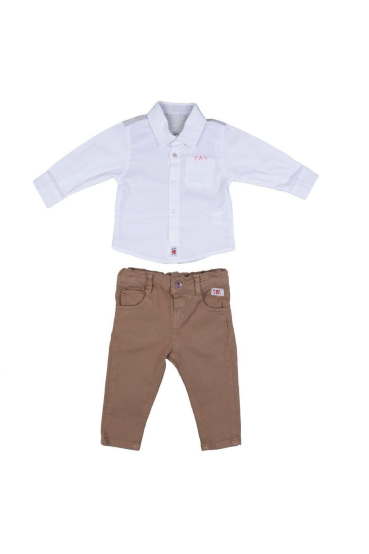 Bebepan Erkek Bebek Beyaz Gabardin Pantolon ve Gömlek Takımı 3641