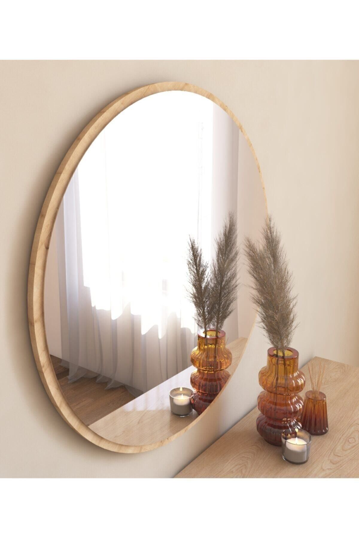 nysamo 45 cm Safir Meşe Dekoratif Yuvarlak Antre Hol Koridor Salon Banyo Wc Ofis Aynası