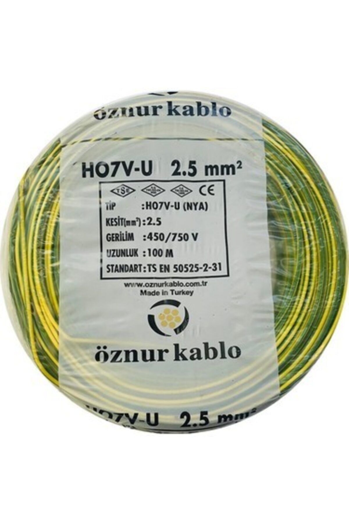 ÖZNUR 2,5'luk Nya Kablo 100 Metre Sarı-yeşil