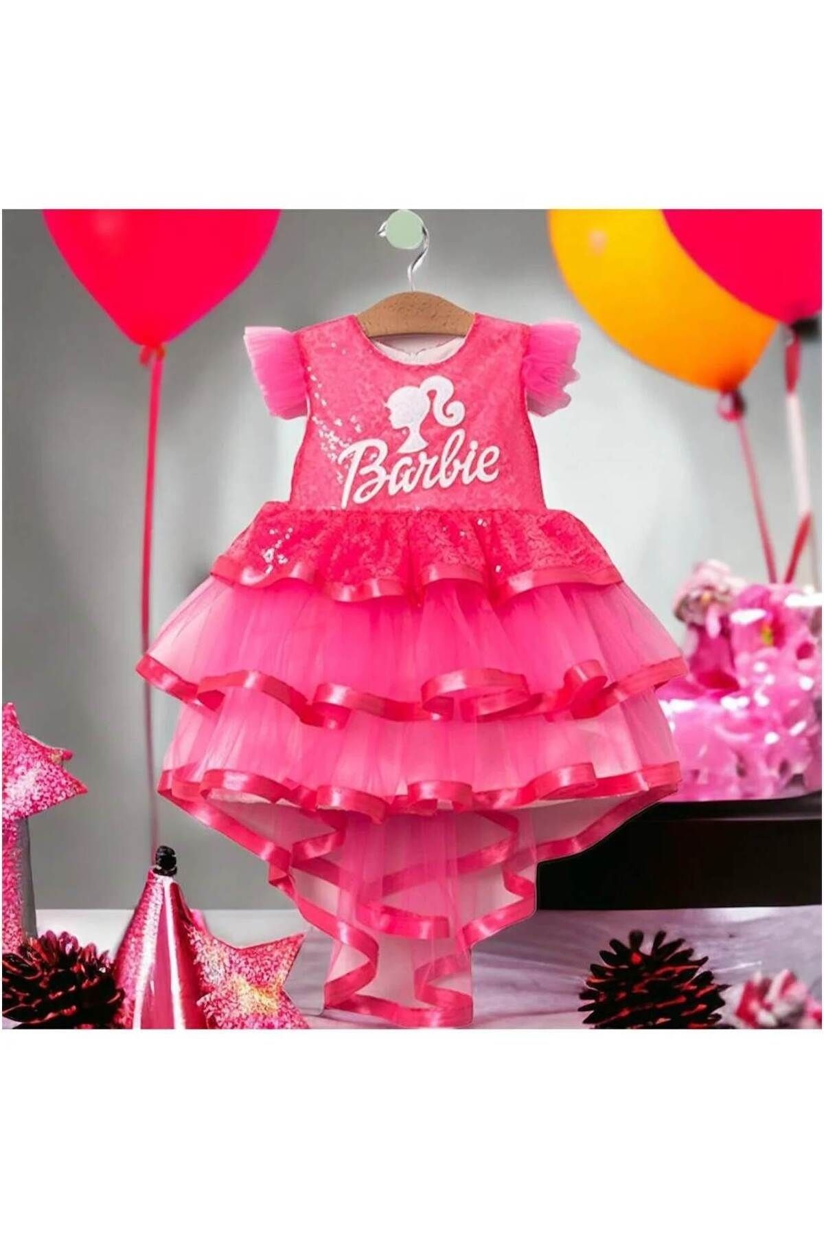 EXTRAÇARŞI Barbie Baskılı  Kız Elbise 1/4 yaş