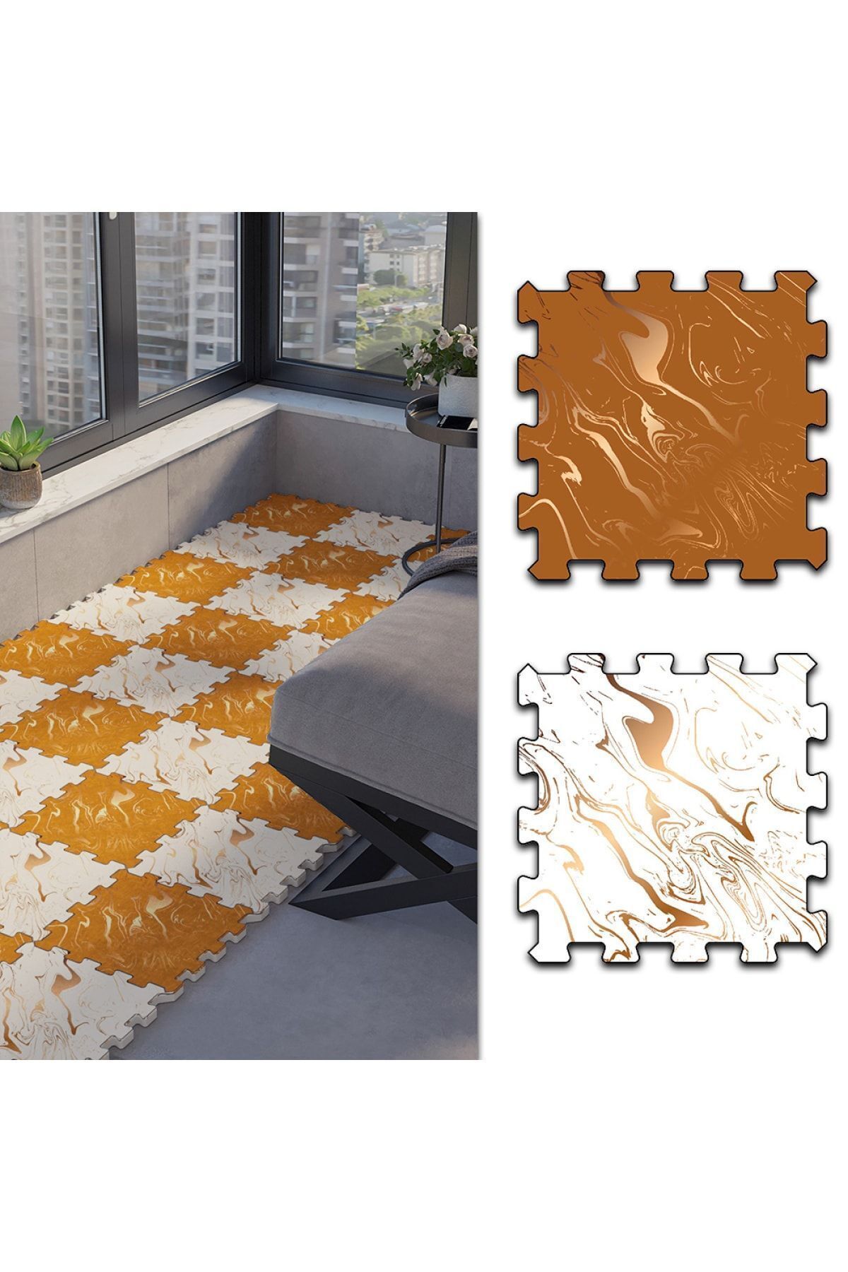 Genel Markalar Turuncu Dekoratif Leke Tutmaz Balkon Halısı Thb33 | Yapboz Halı | Puzzle Halı