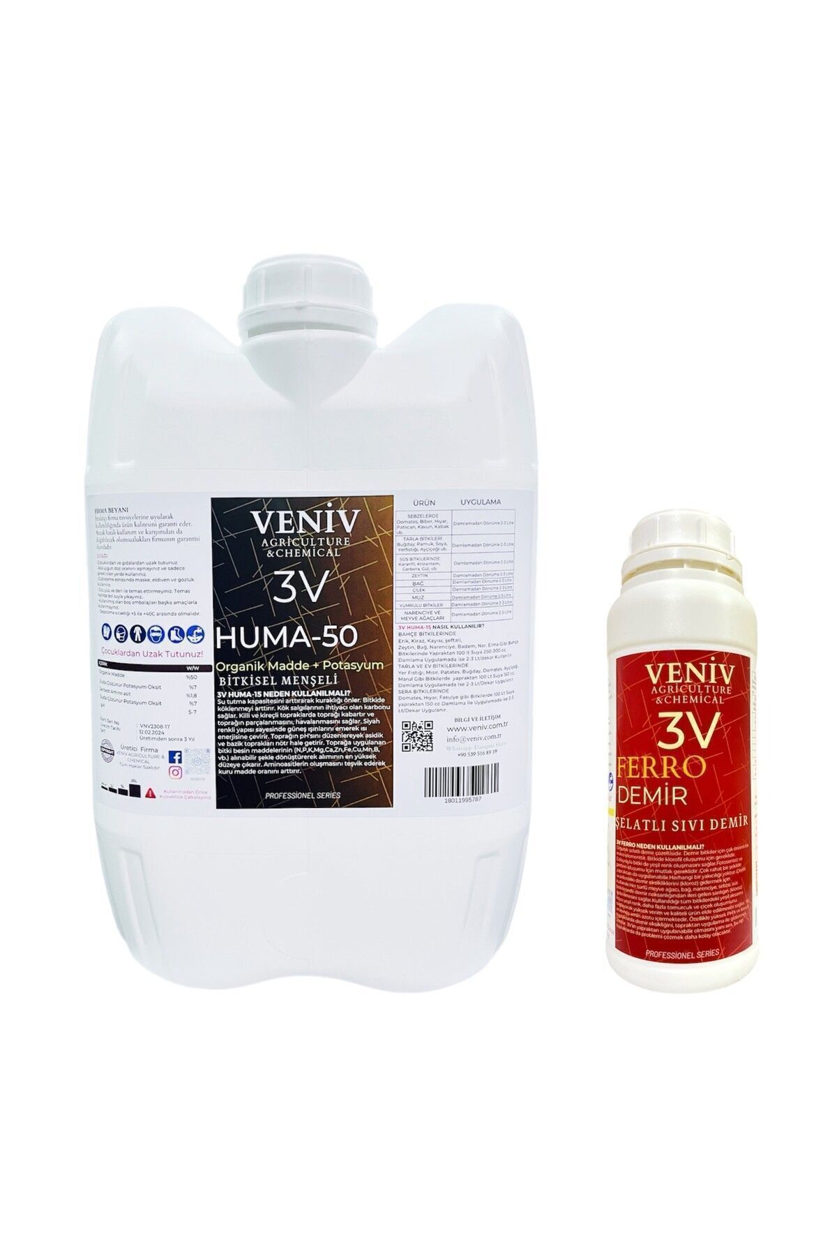 VENİV AGRİCULTURE 3V Huma-50 Organik Madde %50 Hümik Asit Organik Karbon Köklendirici 20L - 3V Ferro Sıvı Demir 1L