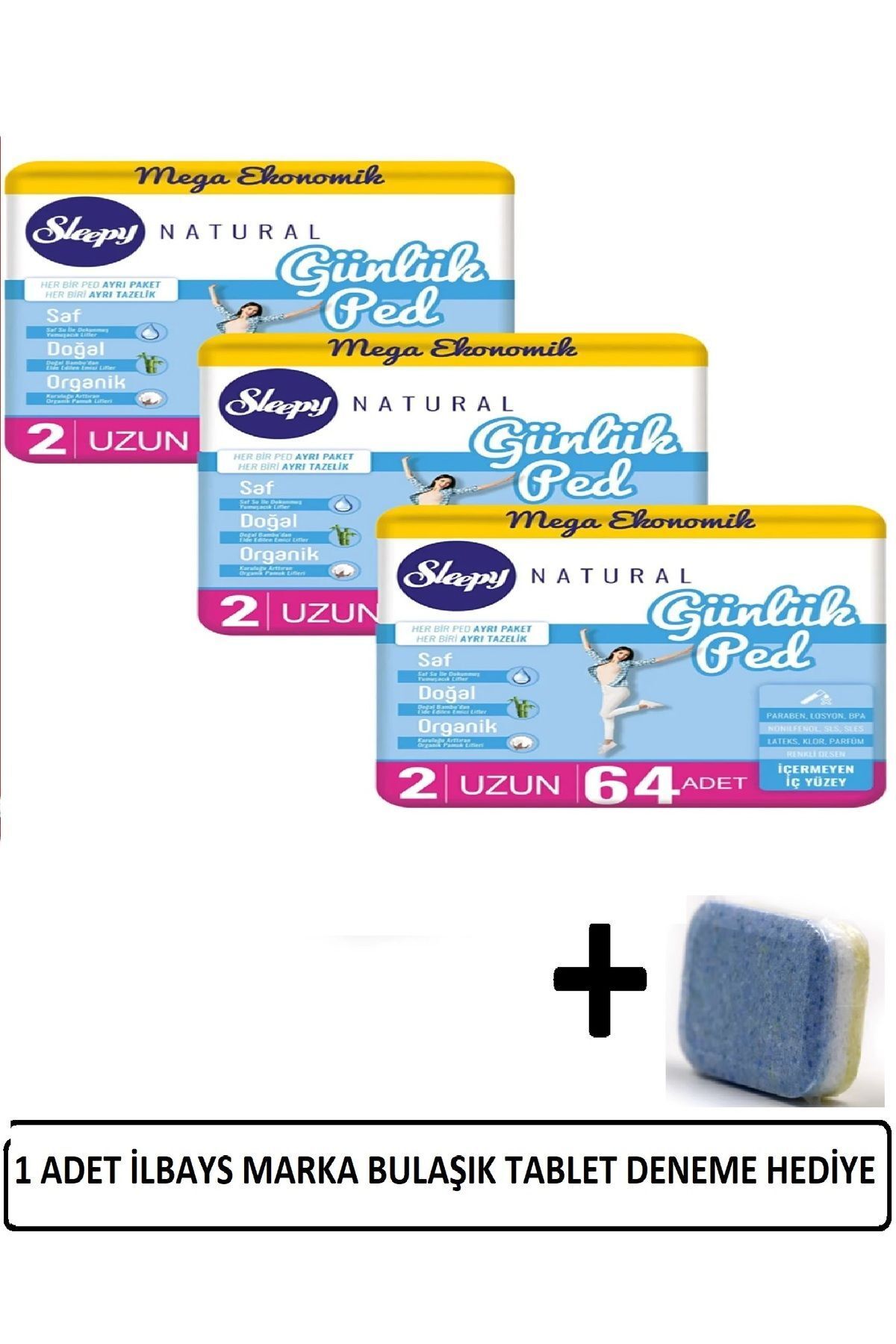 Sleepy Natural Günlük Ped Uzun 192 Ped+İLBAYS 1 ADET BULAŞIK TABLET