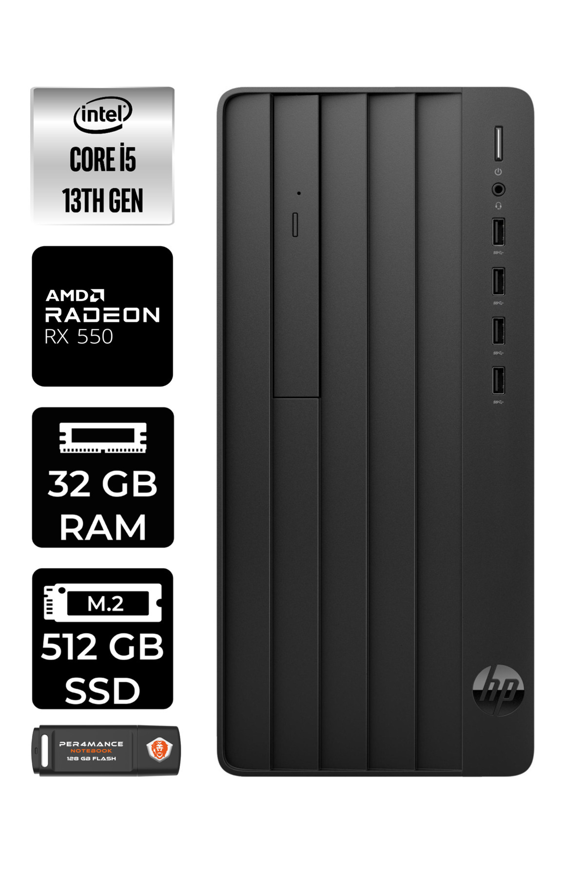 PRO TOWER 290 G9 E8T2W9ES227 i5 13500 32GB RAM 512GB SSD RX550 4GB W11H MASAÜSTÜ BİLGİSAYAR