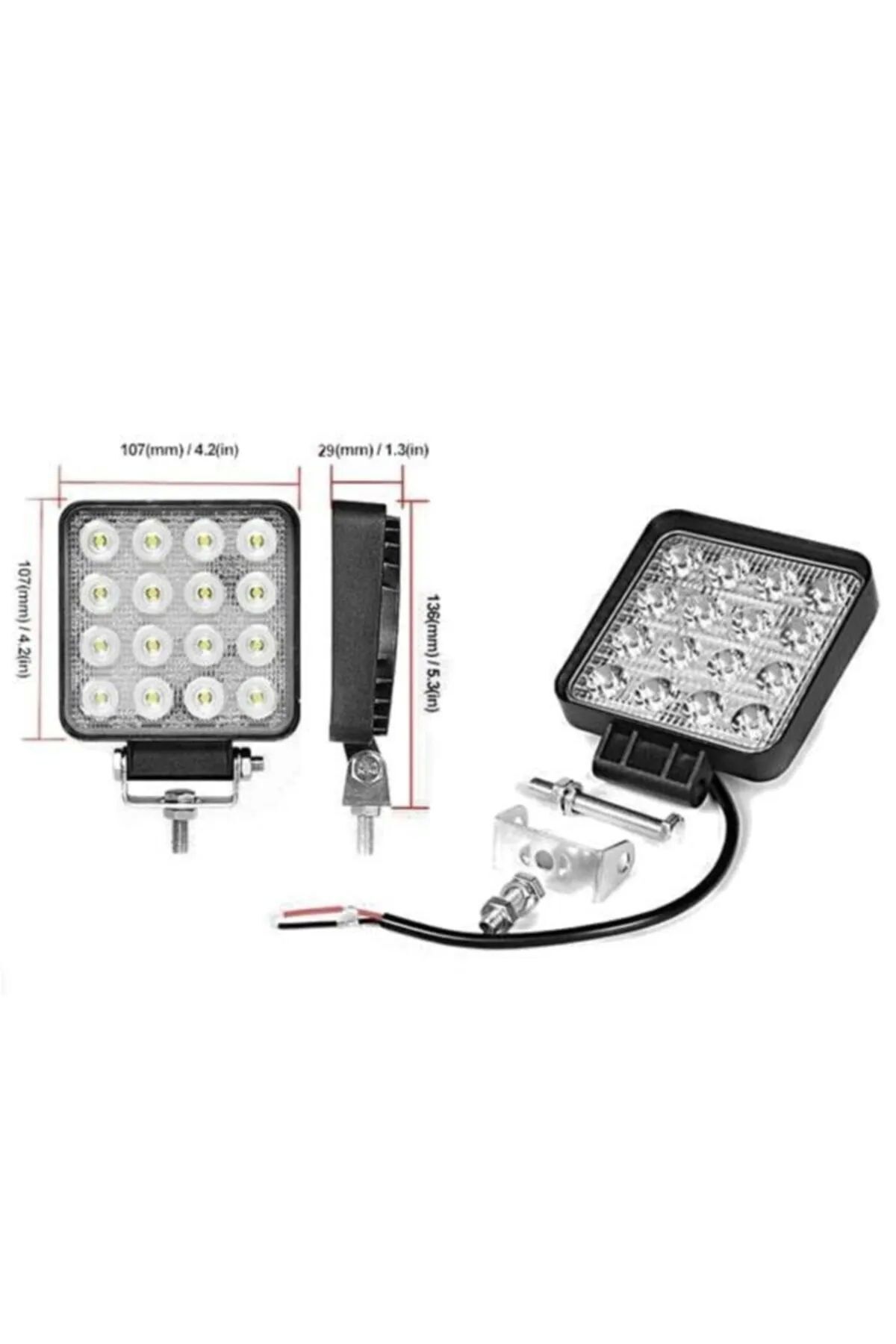 İthal Off Road Beyaz Işık Sis Farı Lambası 16 Led Kare 12-24v 48 Watt