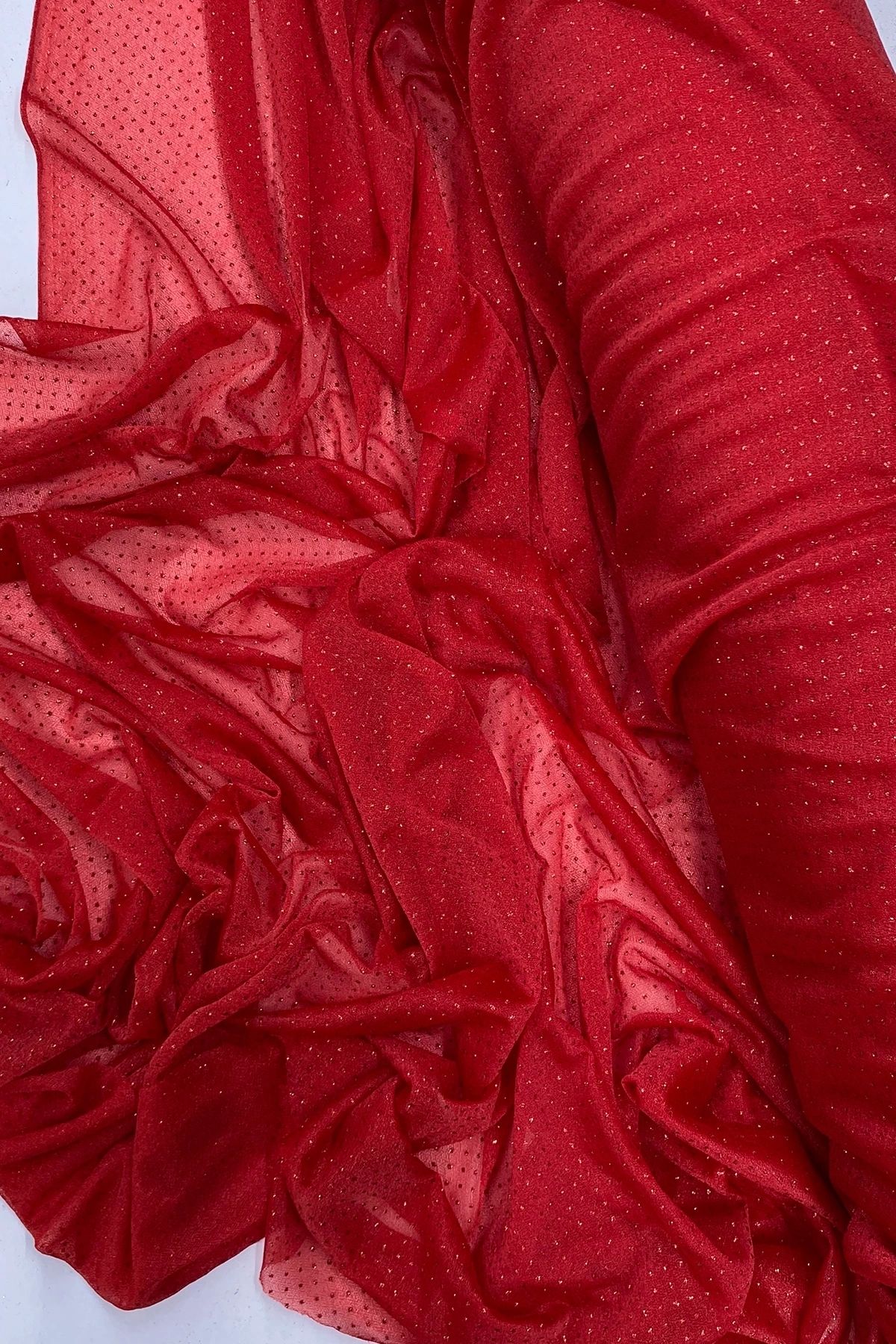 Genel Markalar Yağmur Damlası Simli Abiye Elbise Şallık Tül Kumaş Kırmızı 21