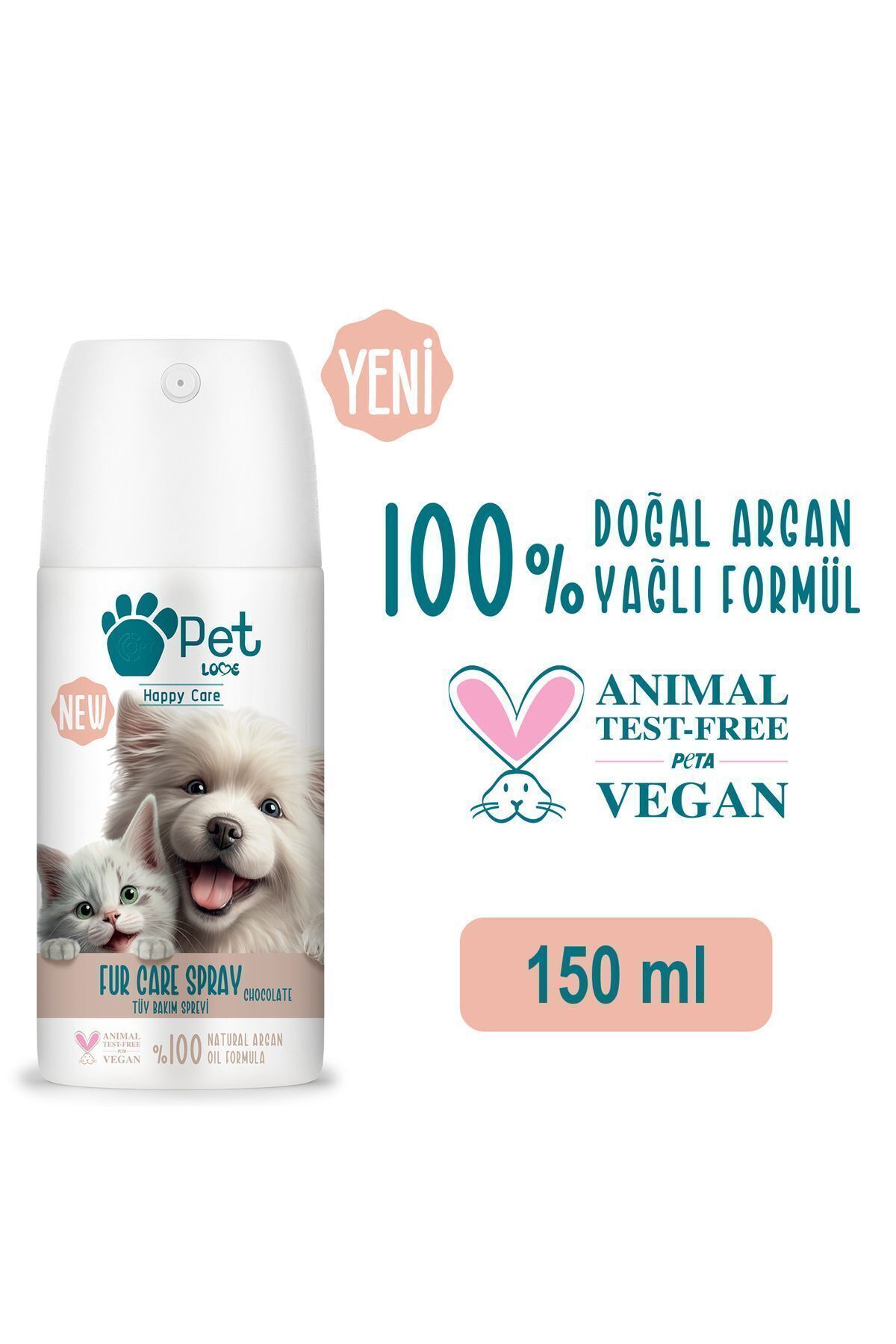 Pet Love Kediler Ve Köpekler Için Tüy Bakım Spreyi Çikolata 150 ml 100% Doğal Argan Yağlı