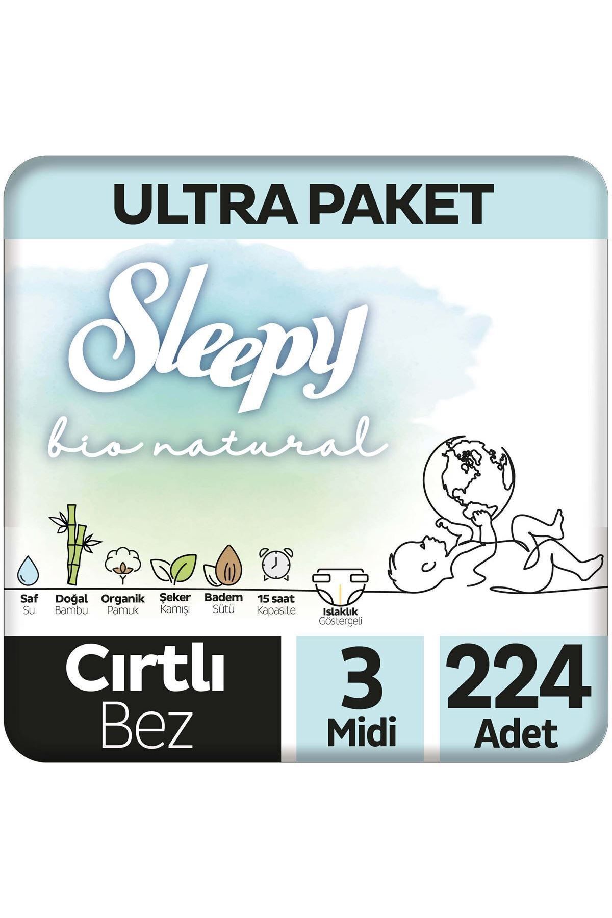 Sleepy Bio Natural Ultra Paket Bebek Bezi 3 Numara Midi 224 Adet