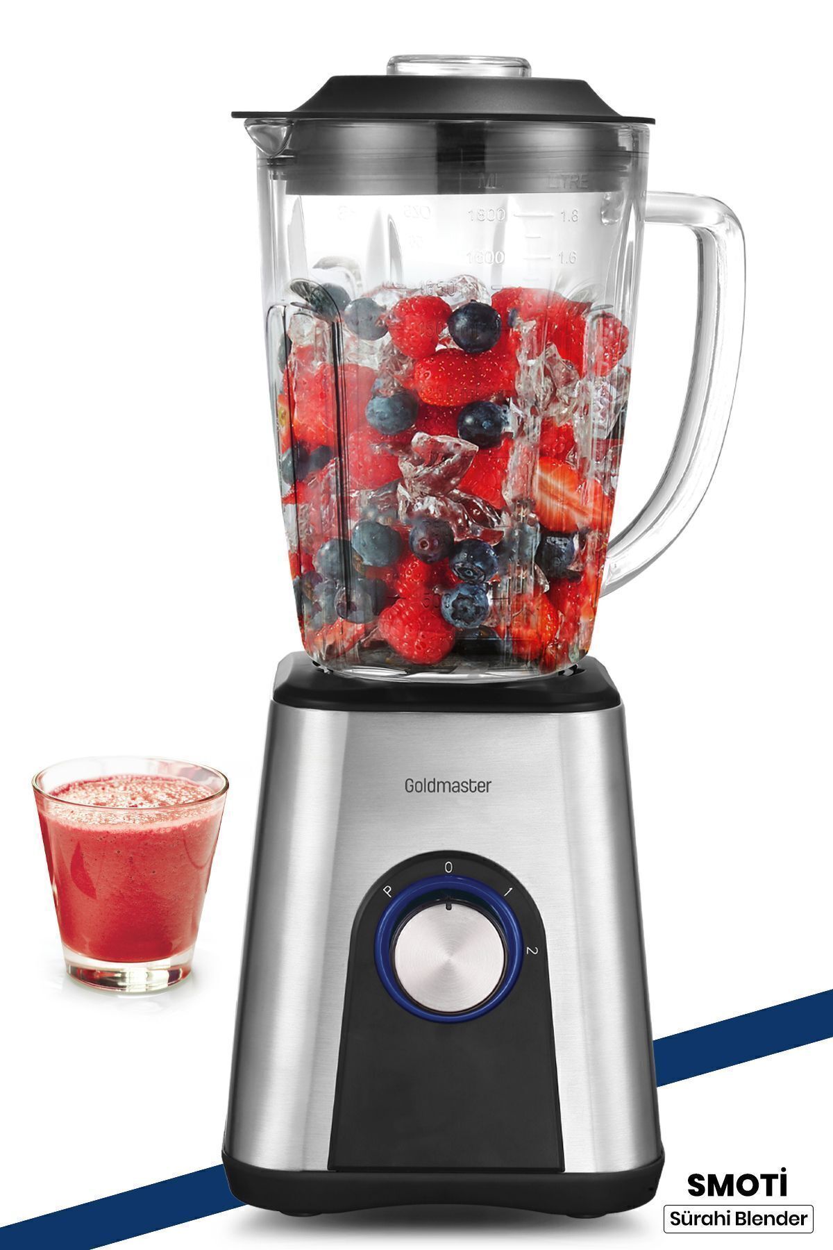 GoldMaster Smoti 1000 Watt 1.8 Litre Paslanmaz Çelik 4 Bıçaklı Buz Kırma Özellikli Cam Sürahi Blender