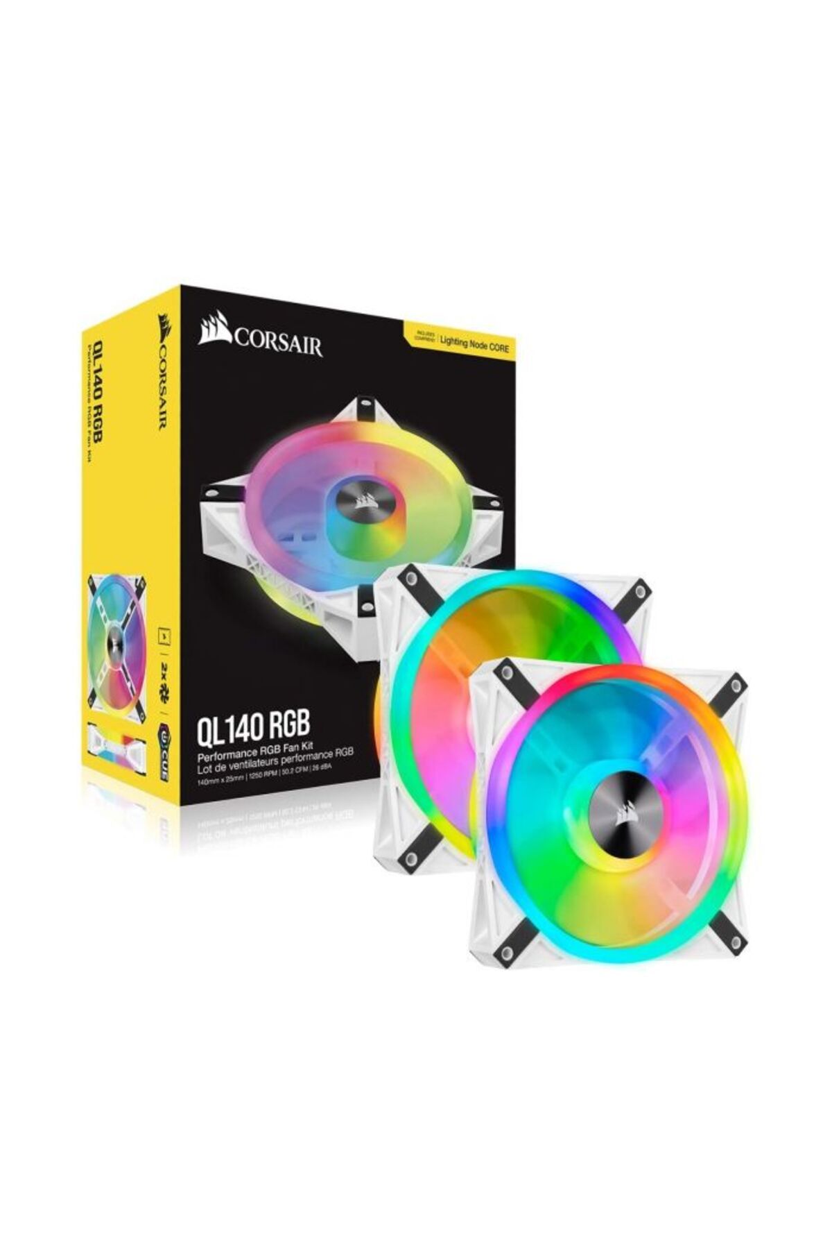 Corsair Co-9050106-ww Ql140 Rgb 140mm Rgb Beyaz Pwm Fan, Lighting Node Core Kontrolcü Ile Birlikte, 2'li Pak