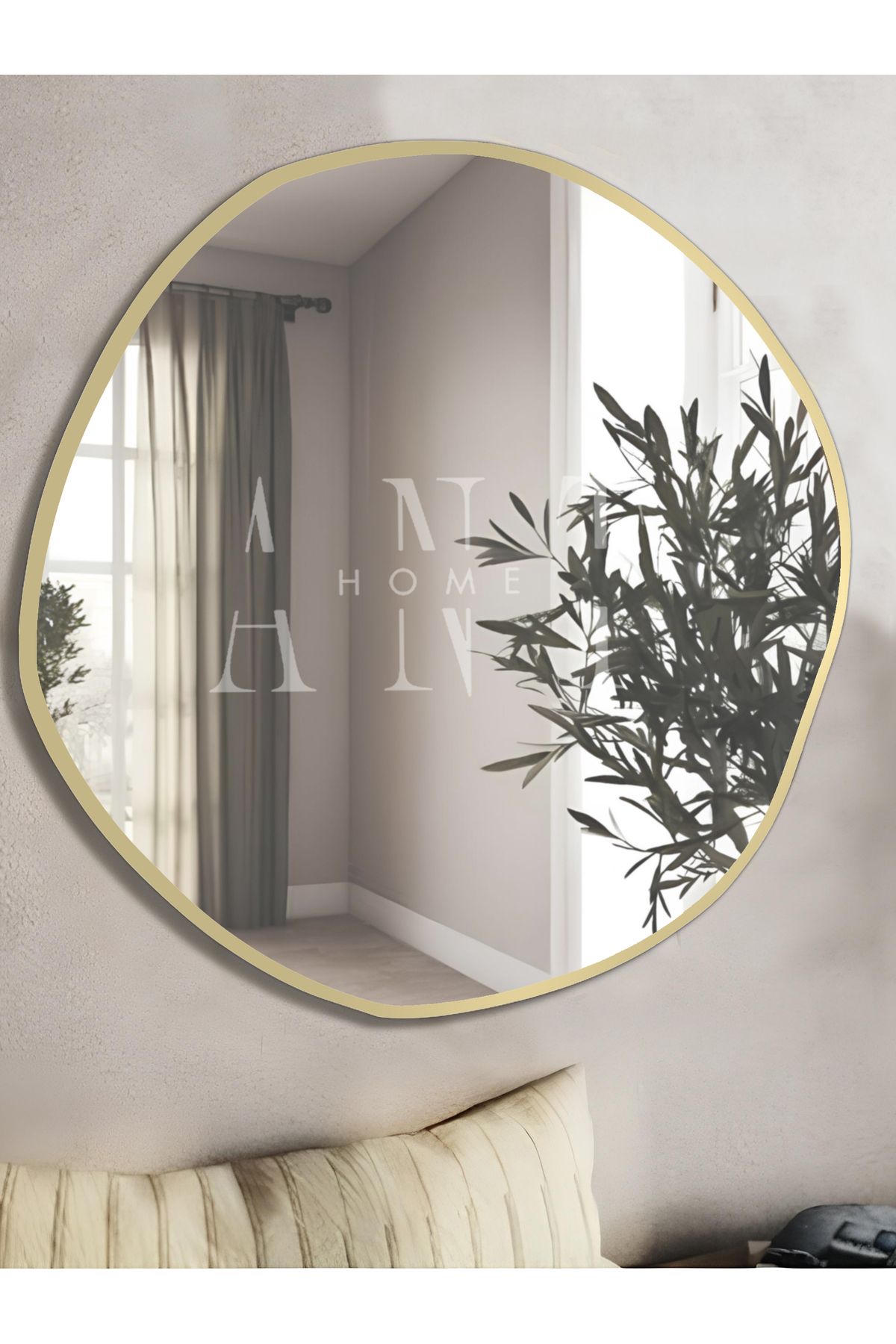 ant home Arya 80 Cm Ayna Asimetrik Ayna, Dekoratif Ayna, Duvar Aynası Banyo Aynası Holl Aynası, Gold