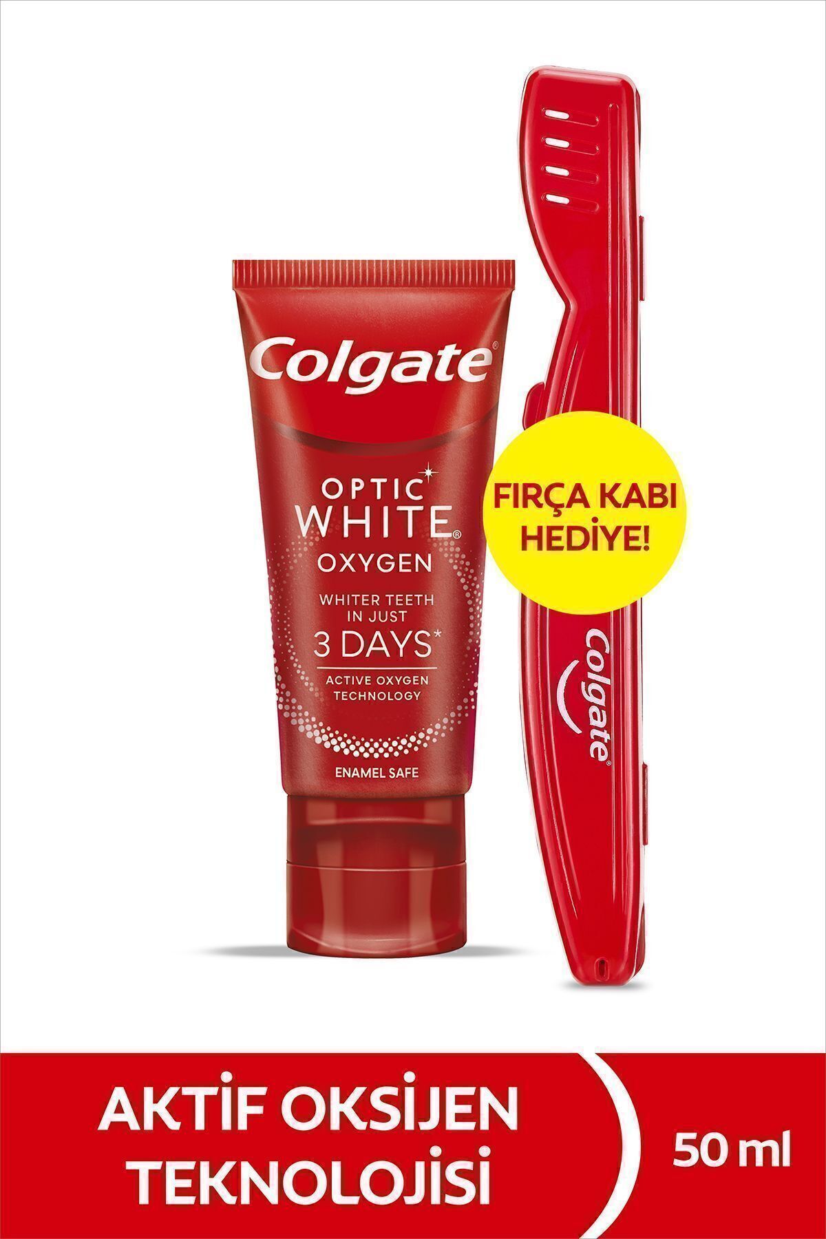 Colgate Optic White Oxygen Aktif Oksijen Teknolojisi Beyazlatıcı Diş Macunu 50ml + Fırça Kabı Hediye