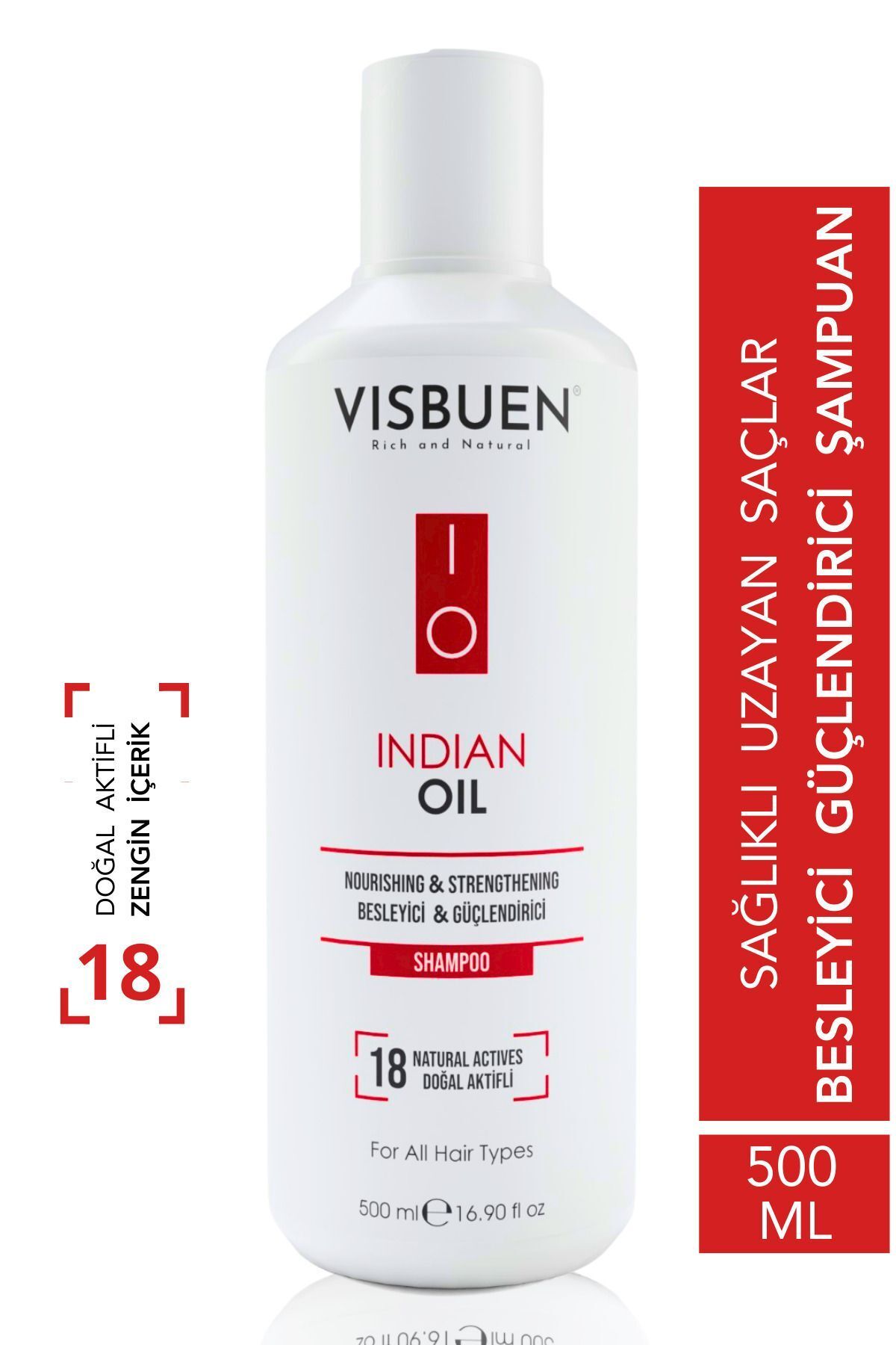 Visbuen Hint Yağı 18 Doğal Aktifli Hızlı Saç Uzatma Ve Besleyici Güçlendirici Etkili Şampuan