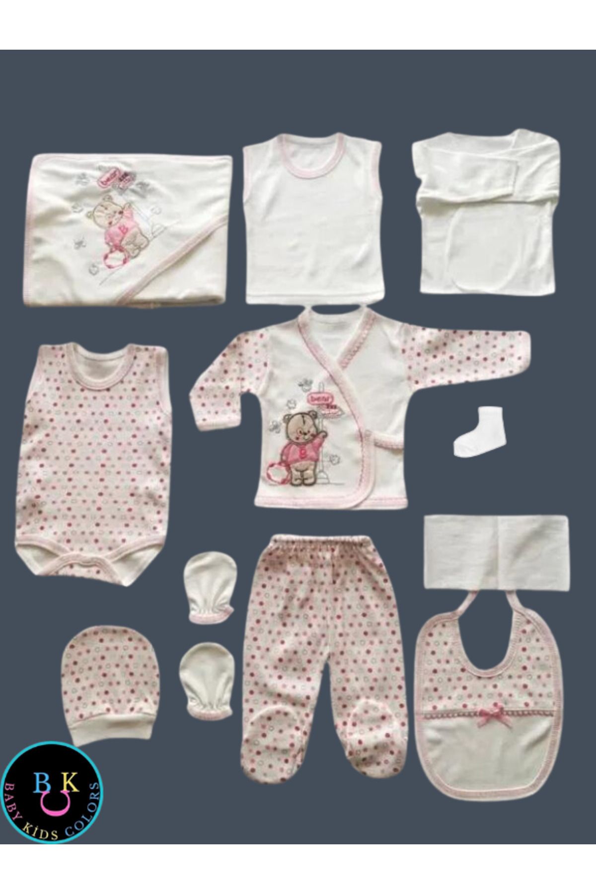baby kids colors Yeni Doğan Çantalı Ayı Hastahane Çıkışı 11li Zıbın Seti