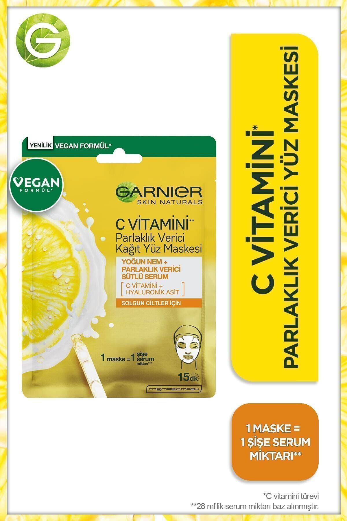 Garnier C Vitamini Parlaklık Verici Kağıt Yüz Maskesi